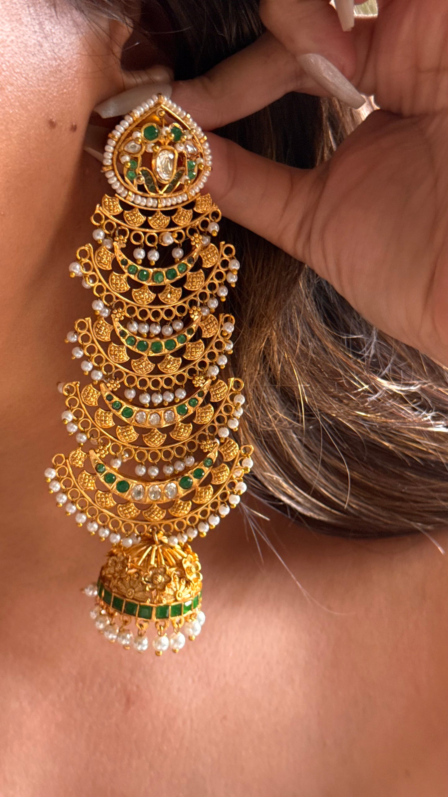 Emerald light weight rajwada long Earrings