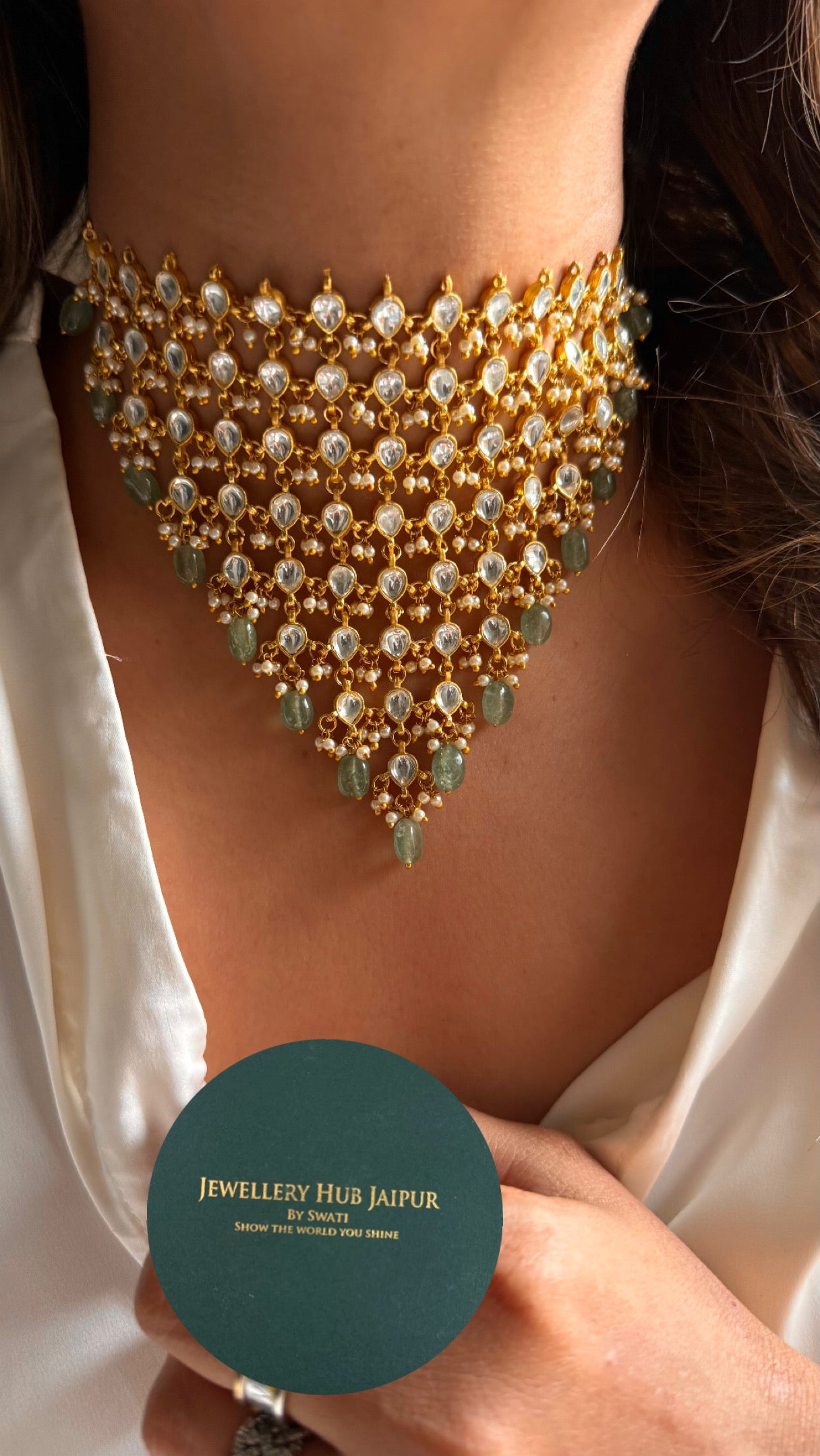8 layered paachi Kundan mint strawberry Necklace