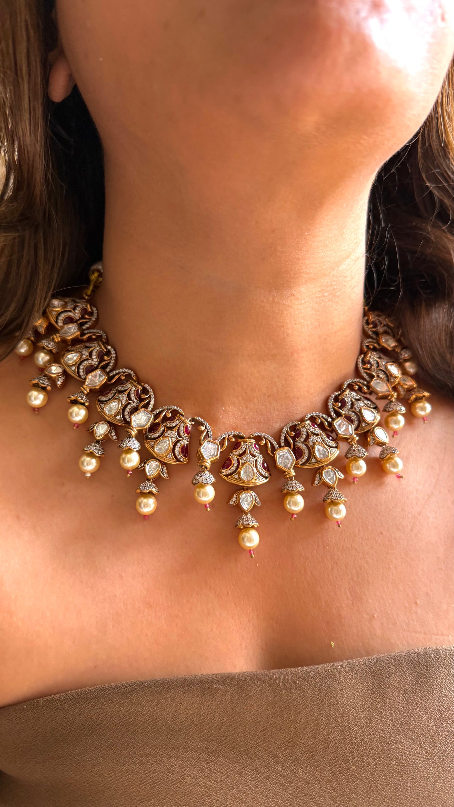 Ruby takkar work Victorian collar necklace with pearl detailing