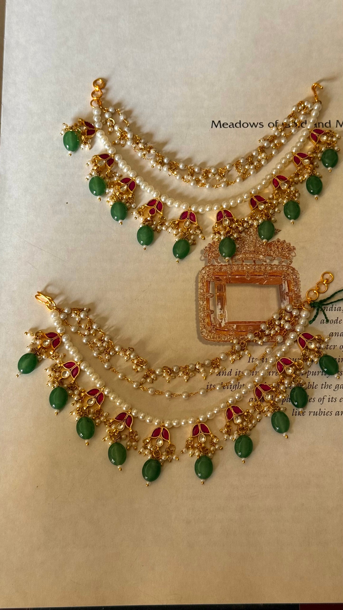 Floral paachi kundan handmade layerd kaanchain