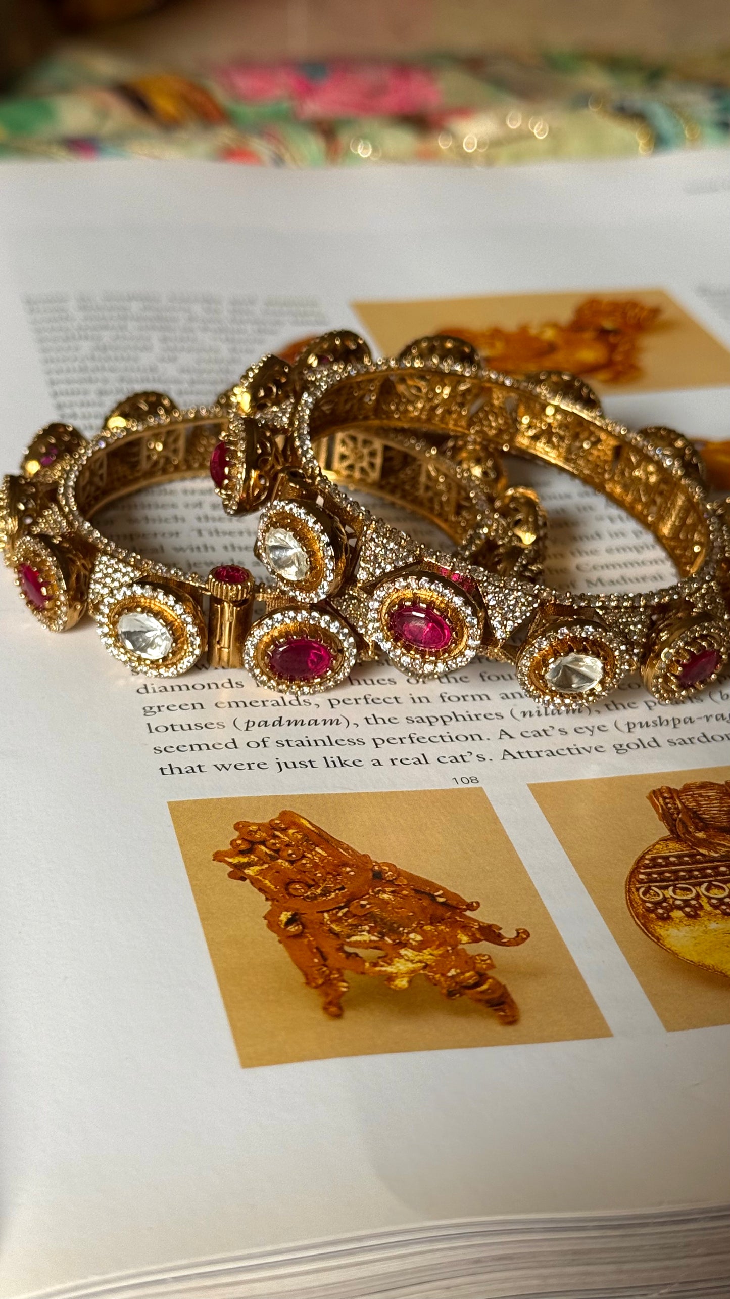 Rani pink ruby with Moissanite polki openable bangles
