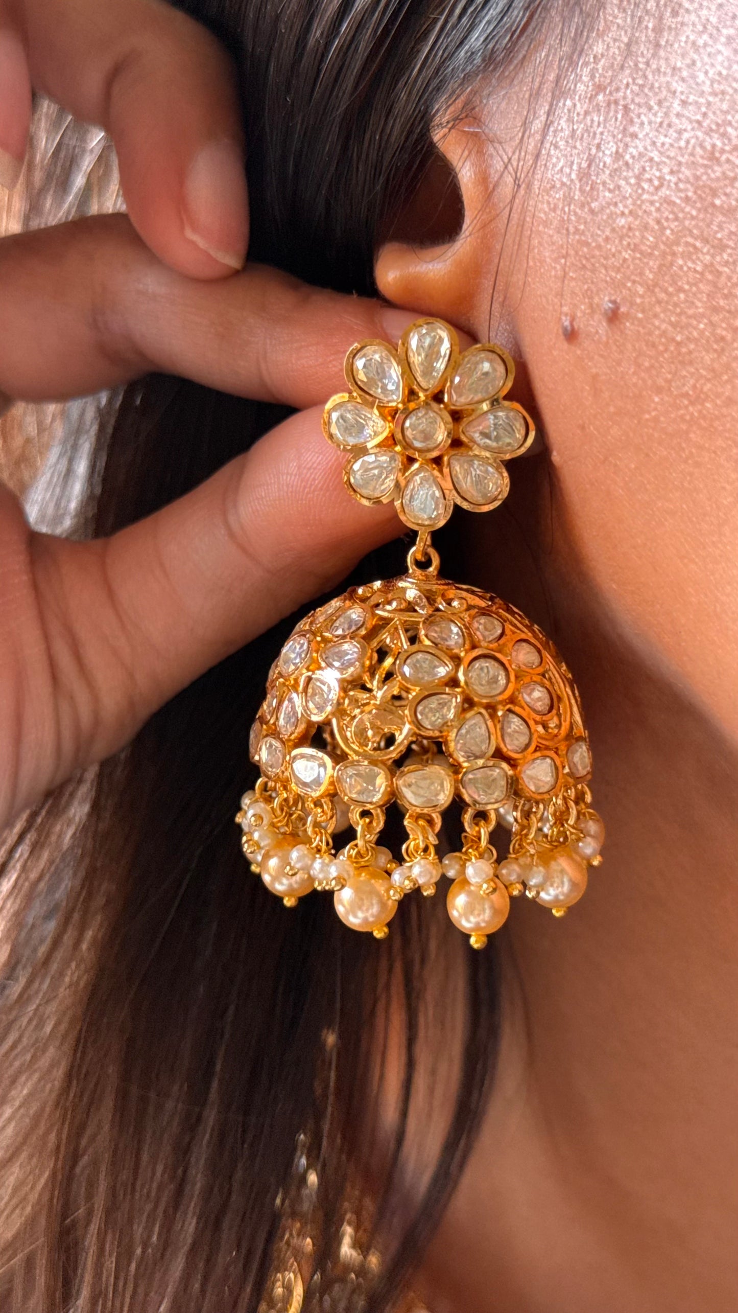 Peeli polki moissanite gold Hasli with pearl detailing