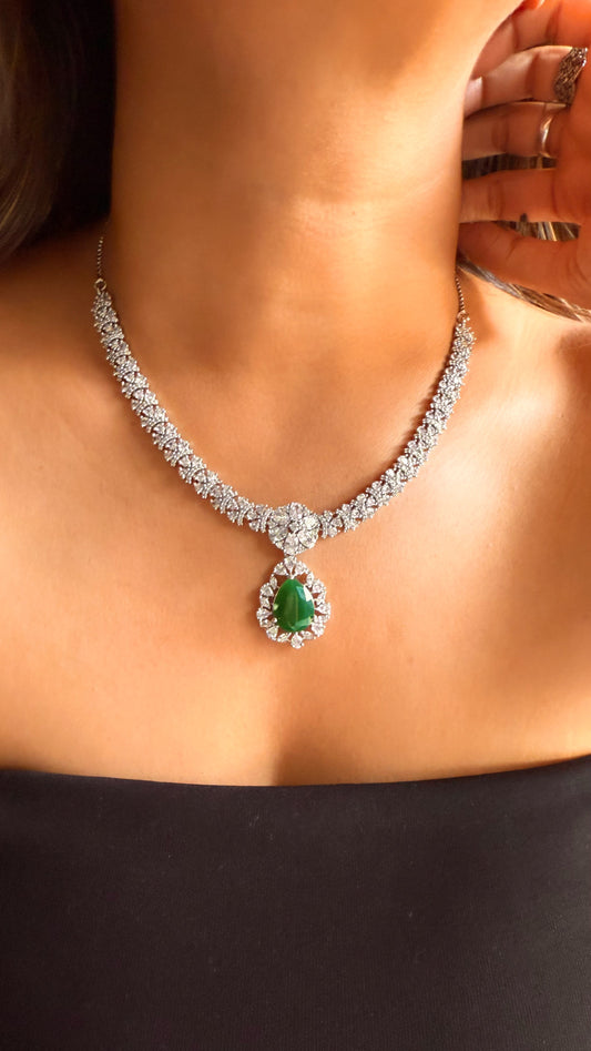 Emerald drop cz diamond necklace