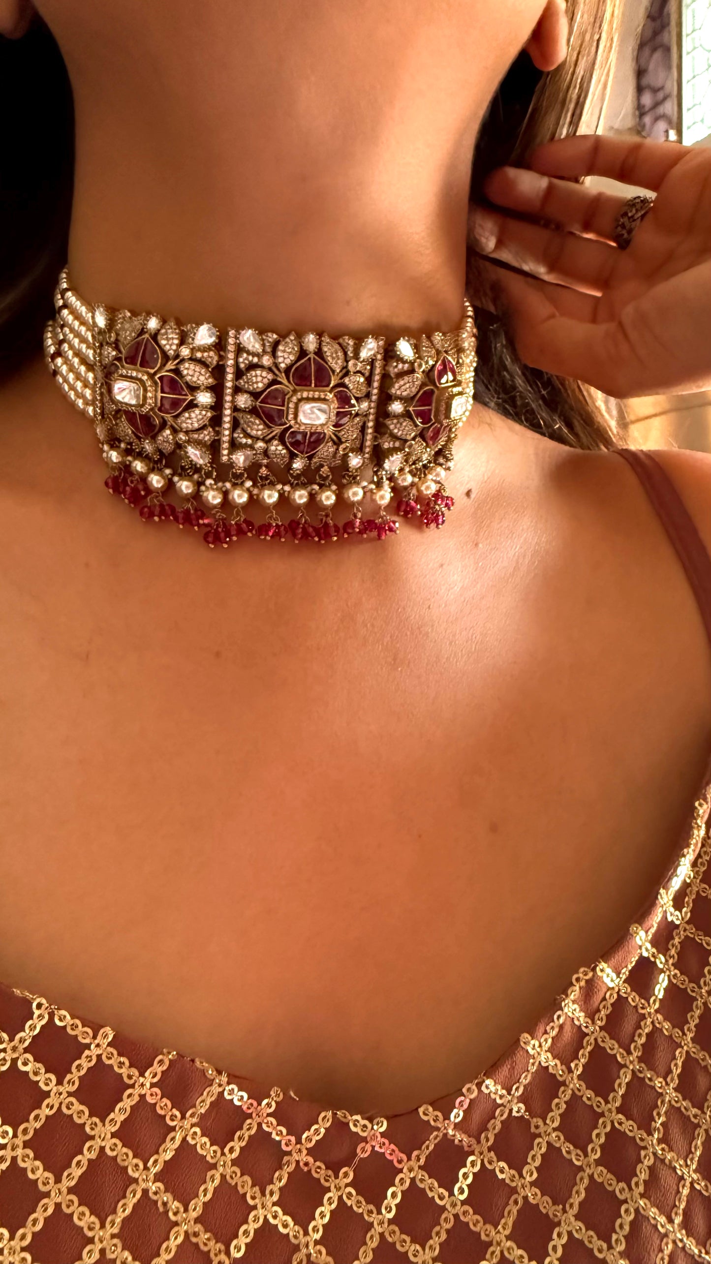 Naina ruby katdana moissanite thread choker