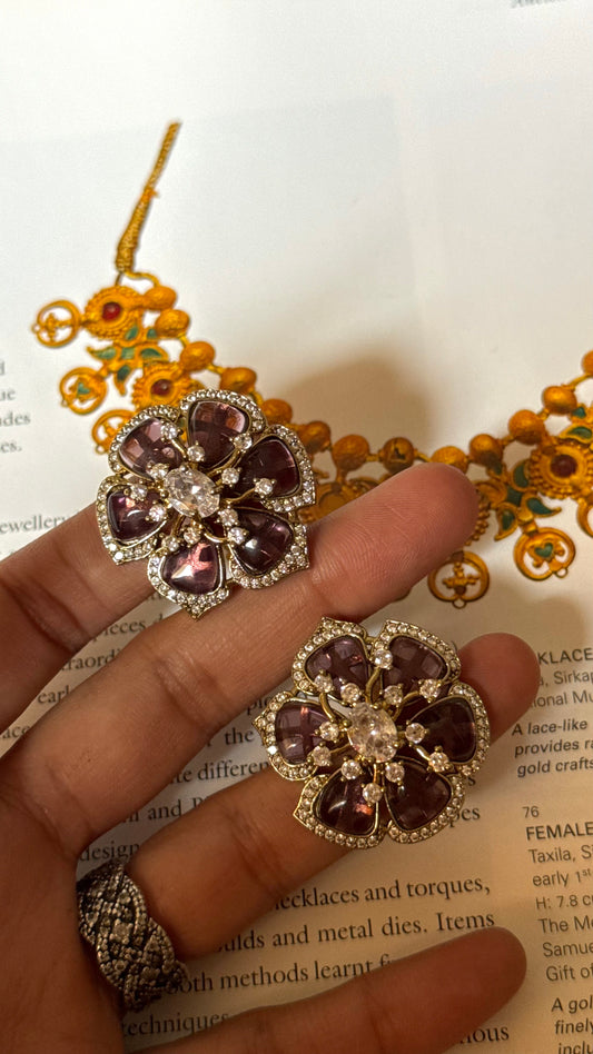 Amethyst floral cocktail studs