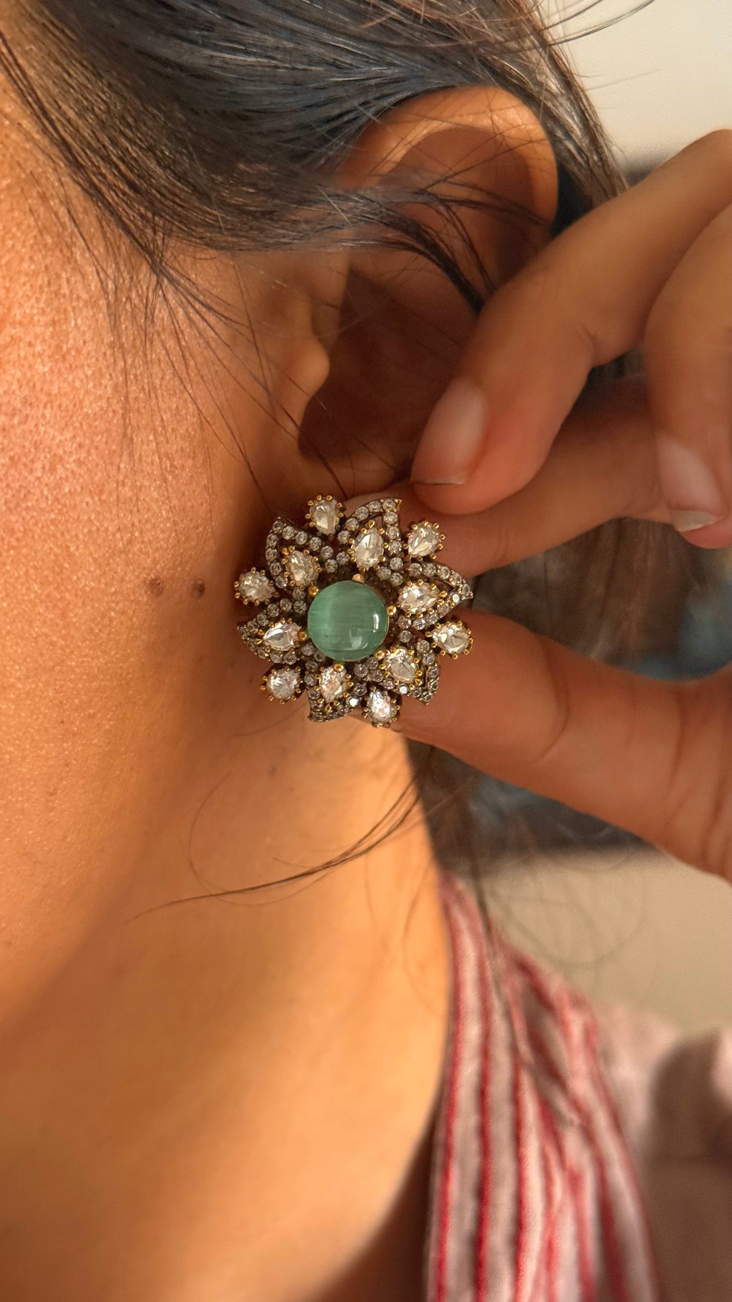 Mint doublet moissanite victorian floral studs