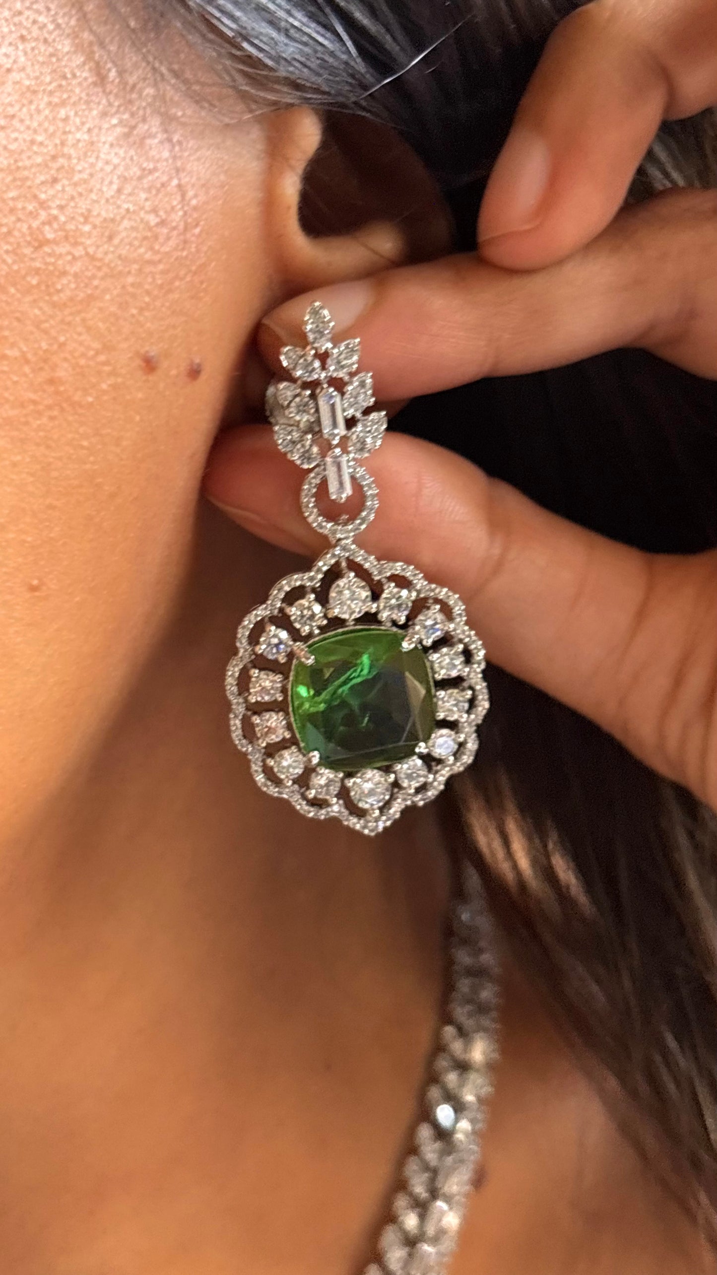 Emerald designer cz leafy crystal necklace
