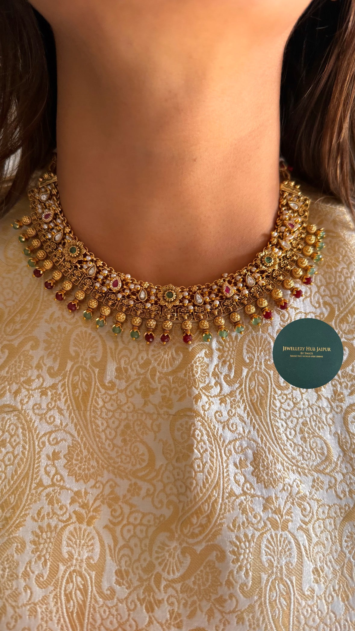 Emerald & ruby floral nakashi gold rajwada set