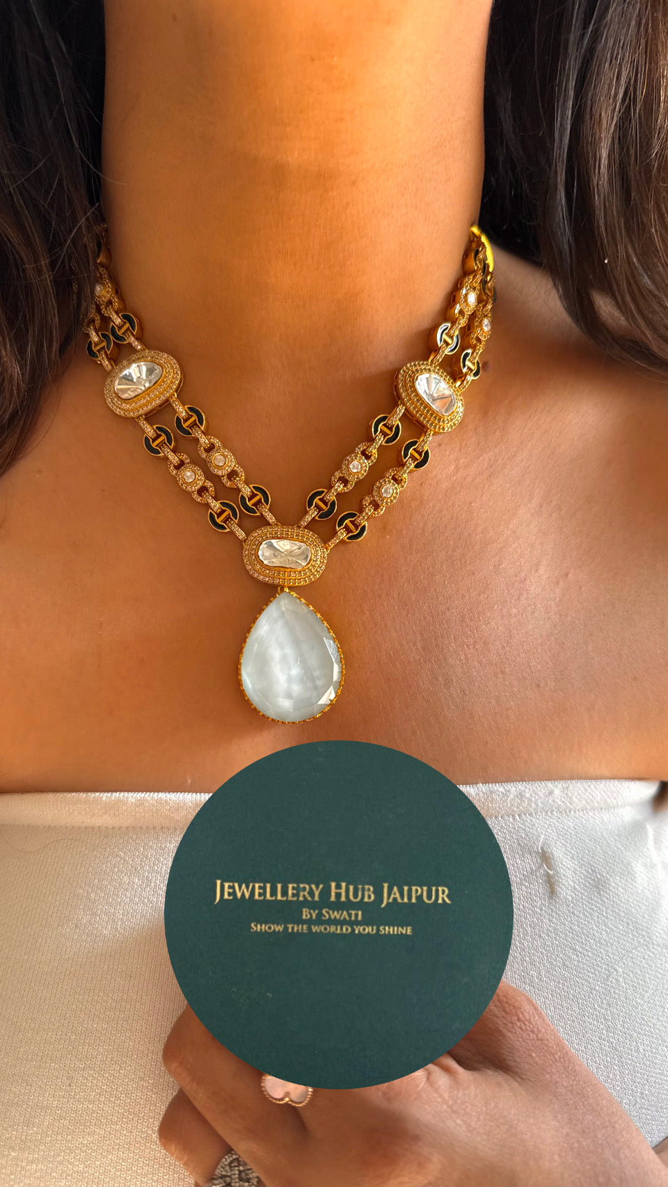 mother of pearl black gold dual layer necklace