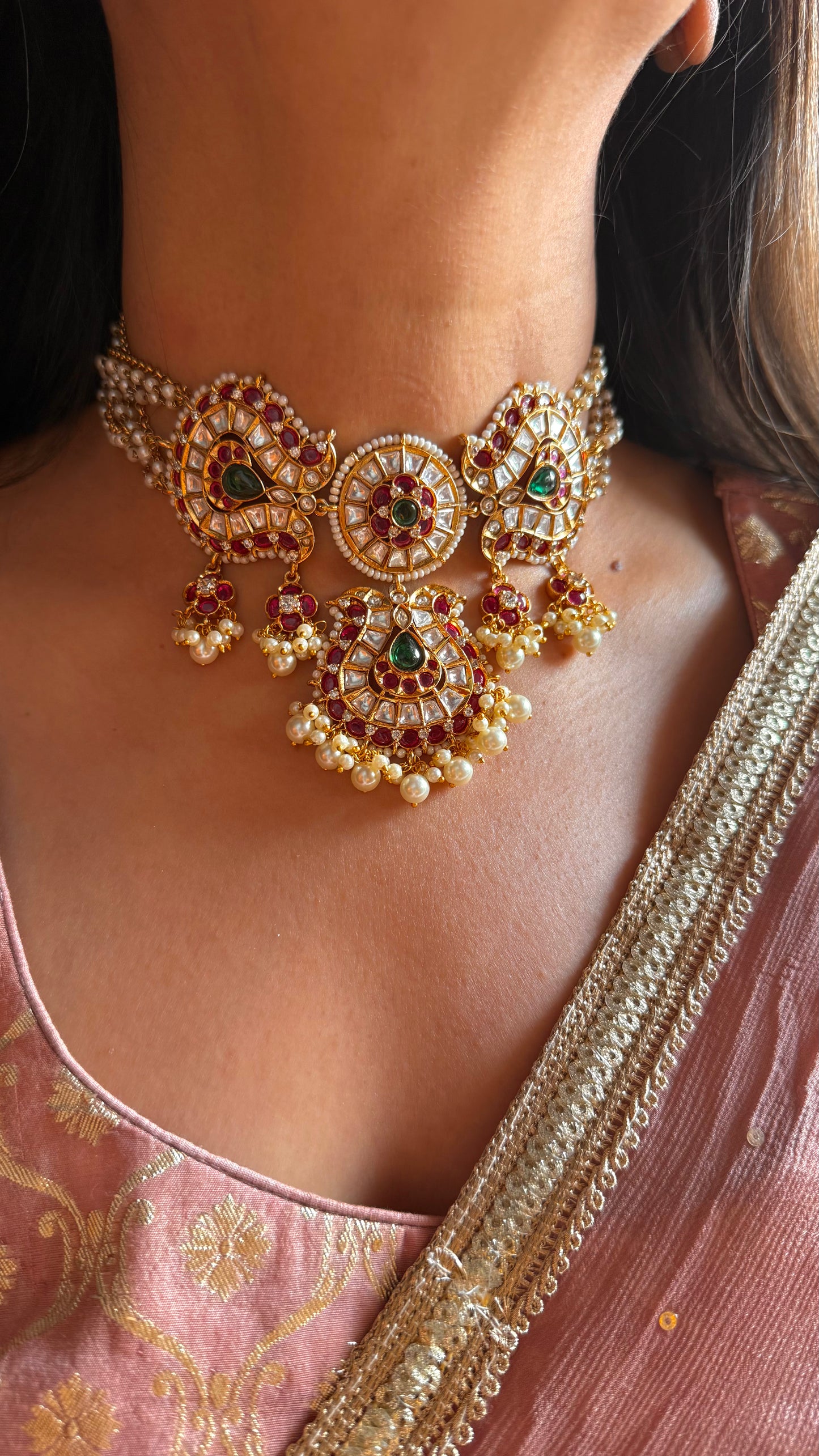 Ruby & emerald polki pearl heritage choker