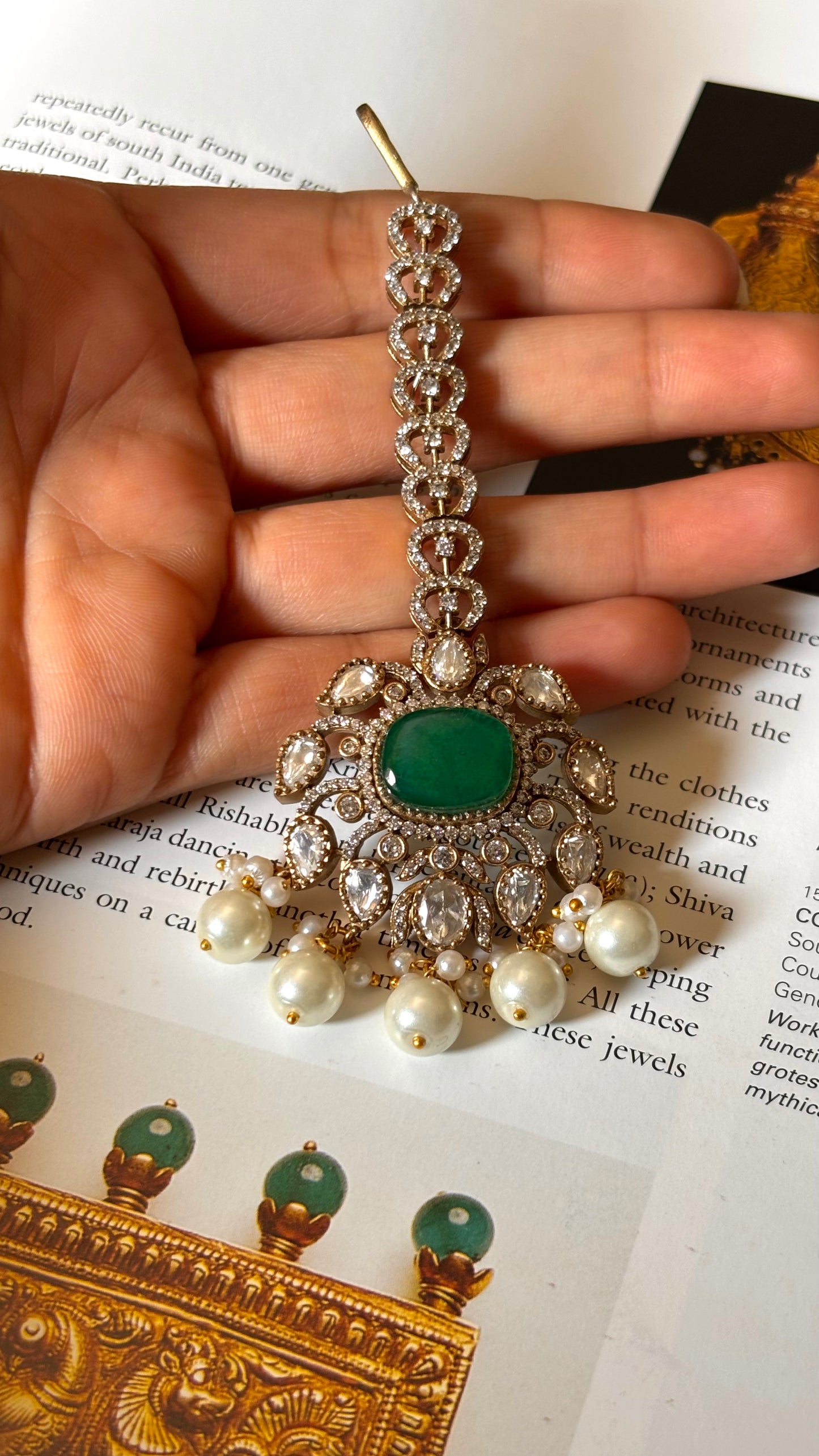 Emerald moissanite drops Maangtika