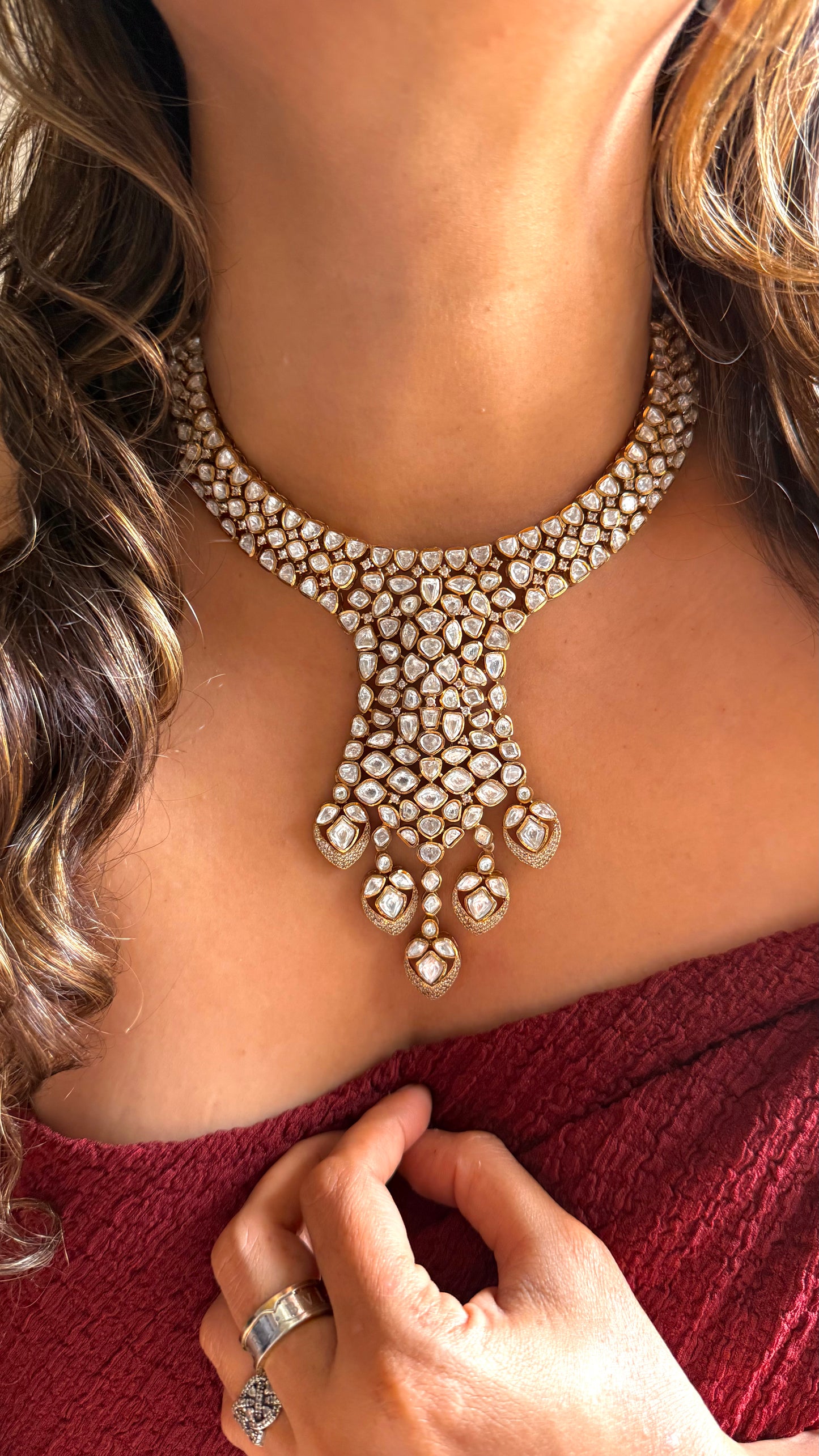 Victorian Designer polki Necklace (white polki)