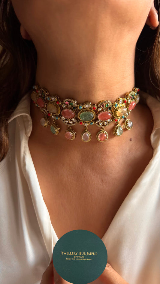 Sabyasachi inspired mint with natural stone Necklace