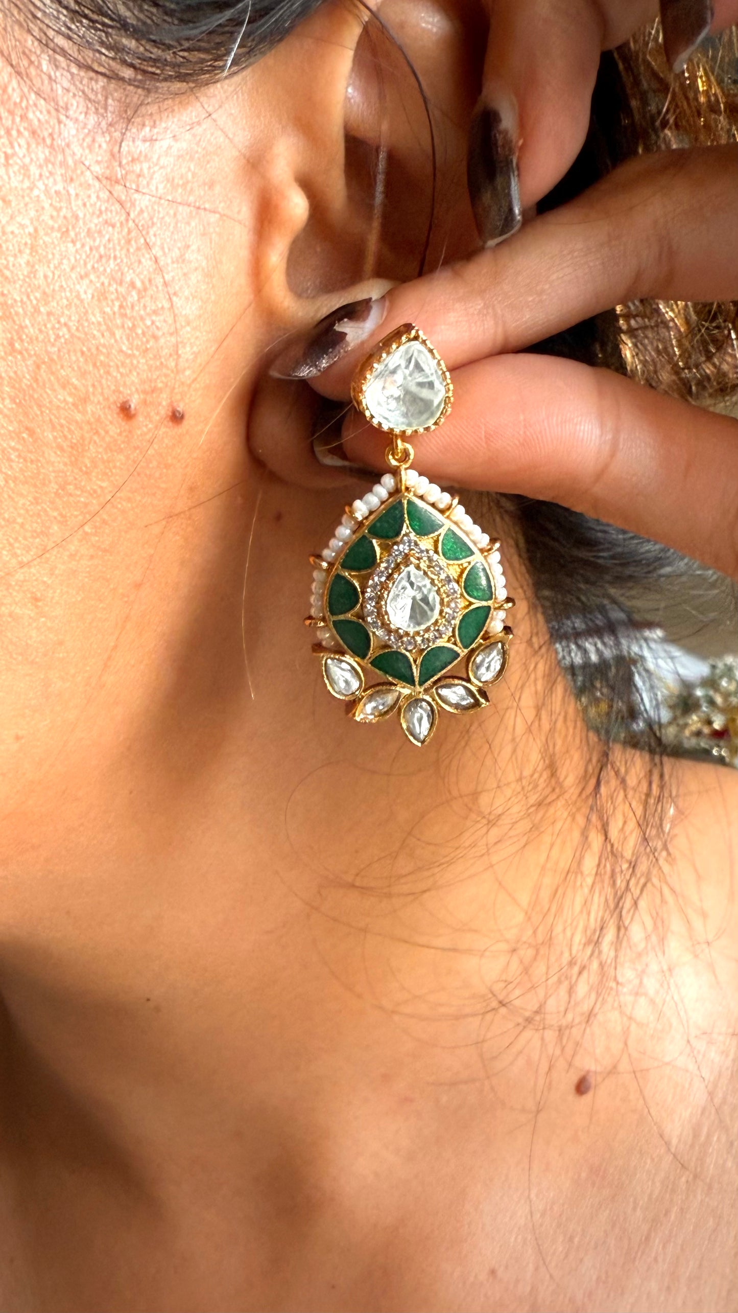 Mint doublet moissanite & emerald katdana set