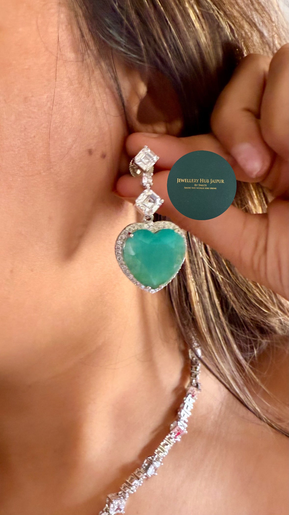 Viona Mint heart diamond necklace
