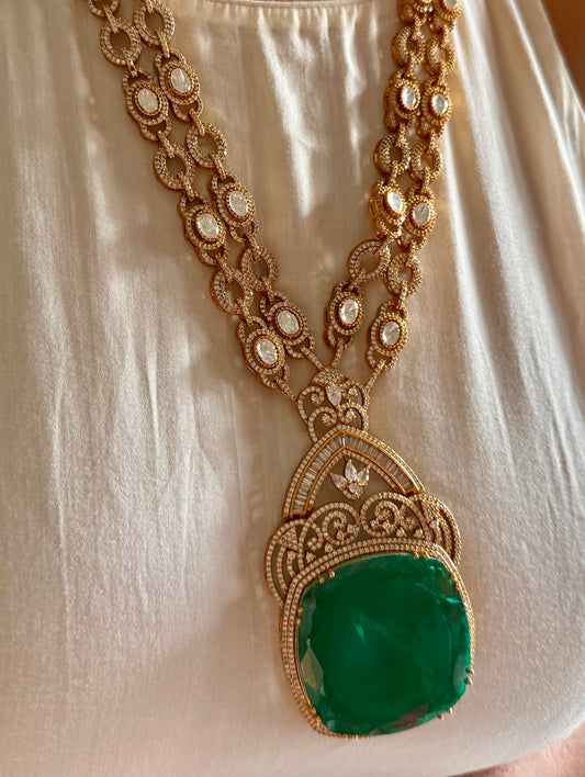 Emerald moissanite designer long necklace