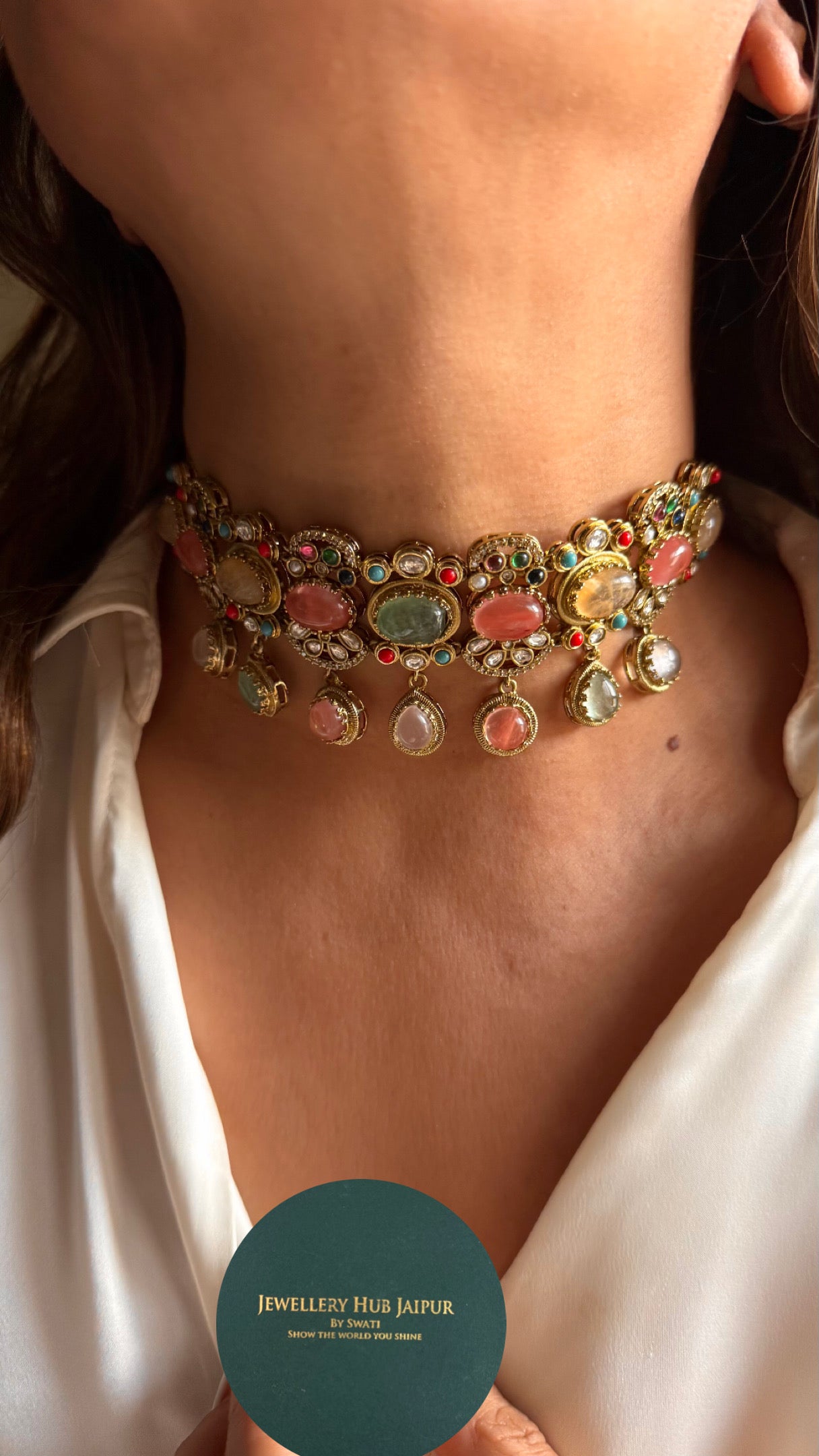 Sabyasachi inspired mint with natural stone Necklace