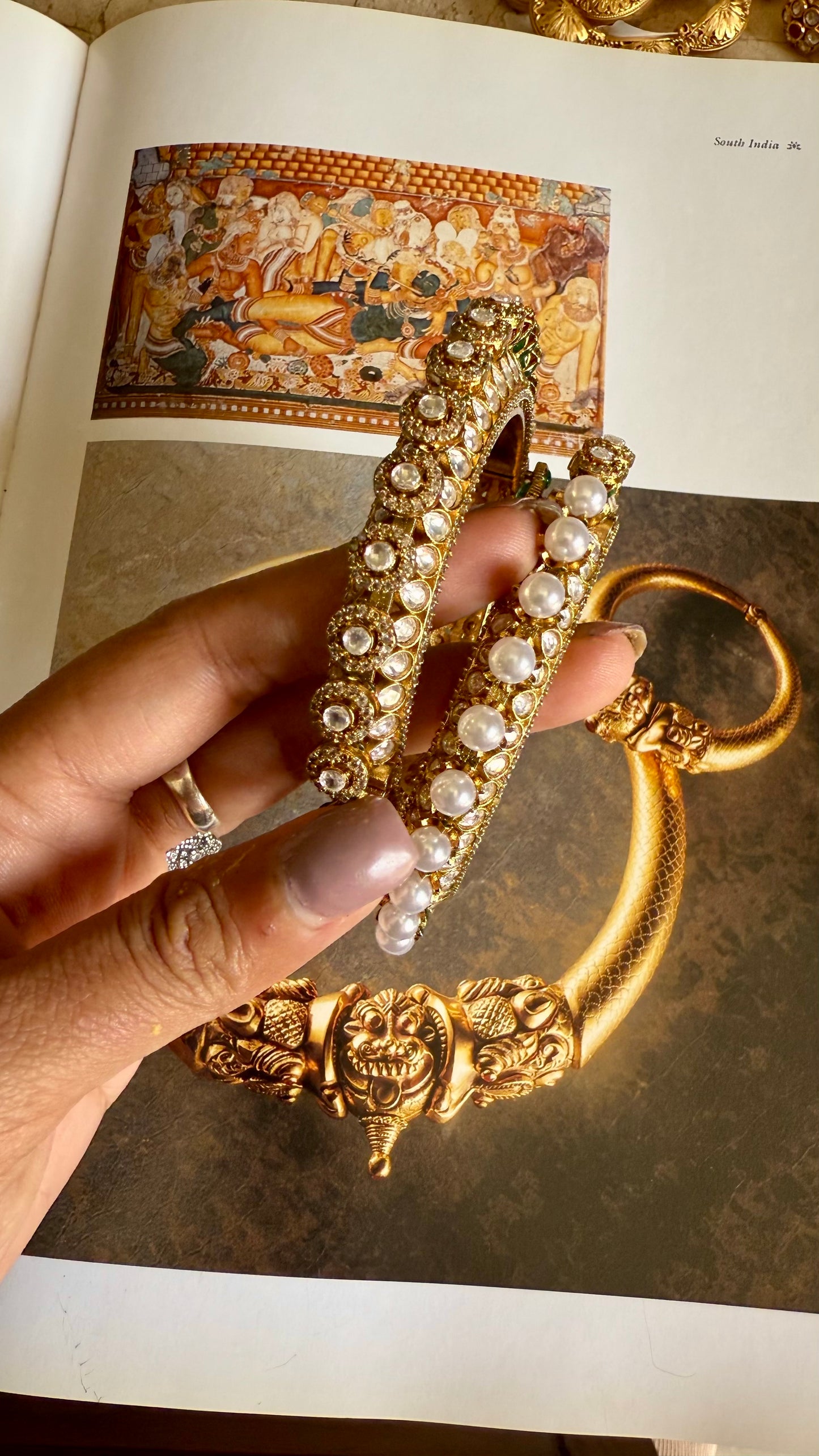 Pearl & polki moissanite openable kada