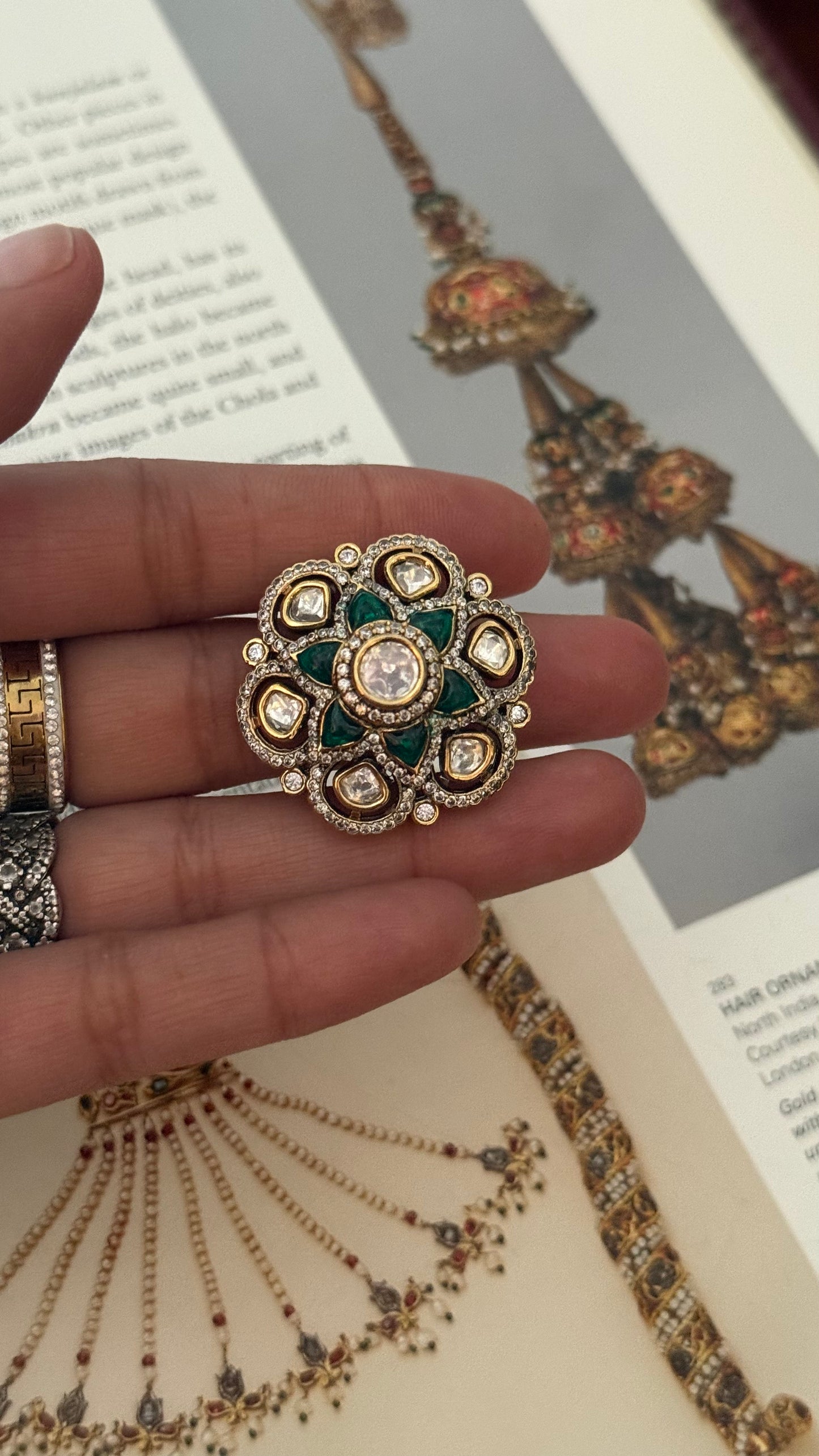 Emerald floral moissanite Victorian ring