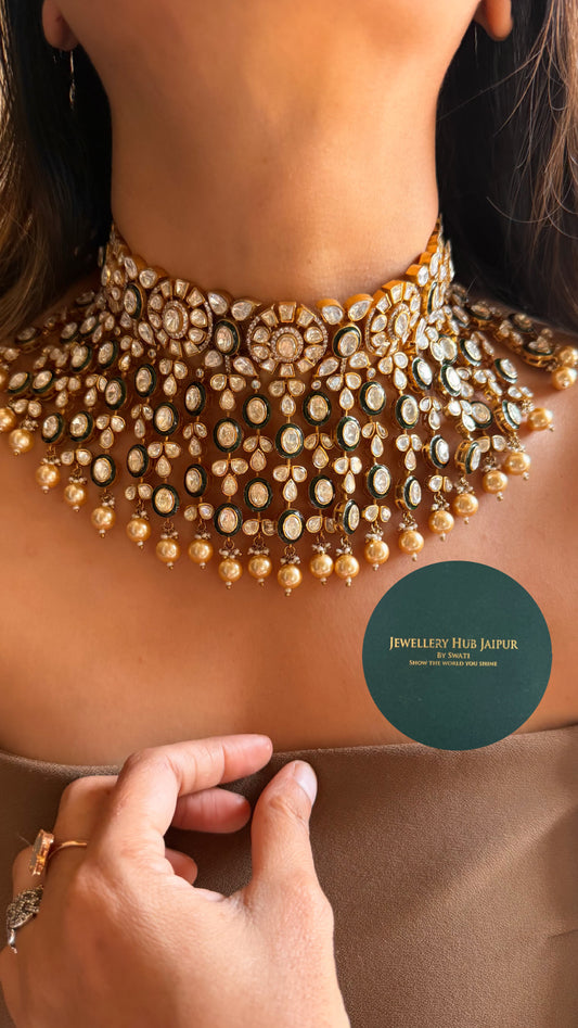 Real moissanite peeli polki meenakari choker