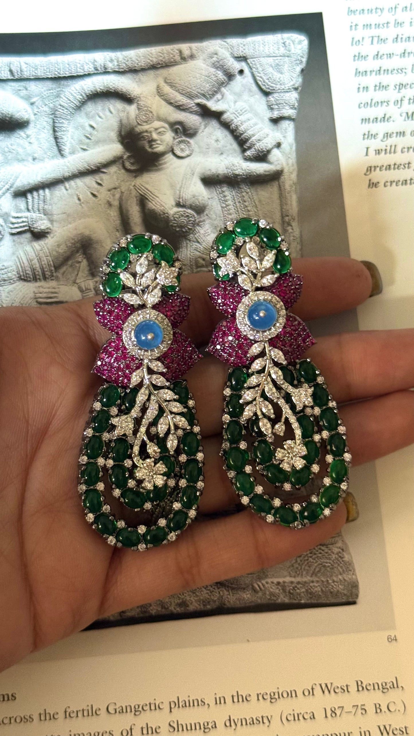 Emerald & rani pink cocktail earrings