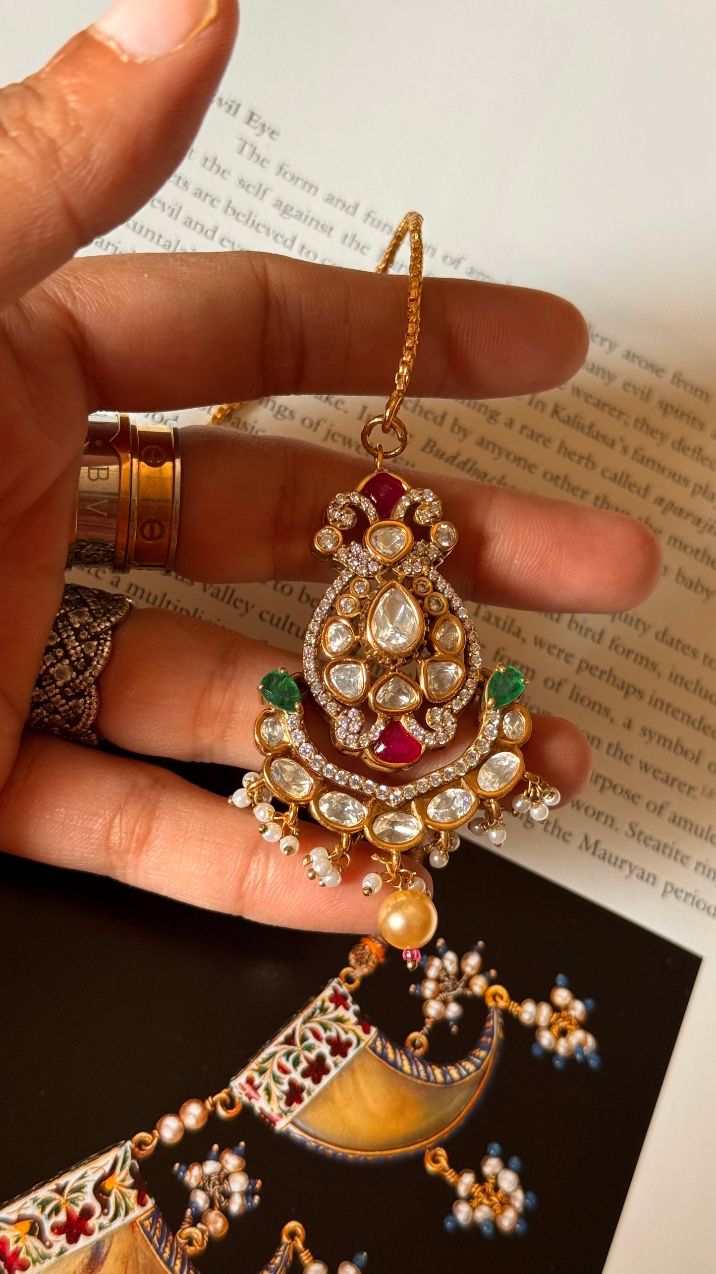 Ruby & emerald Moissanite maangtikka