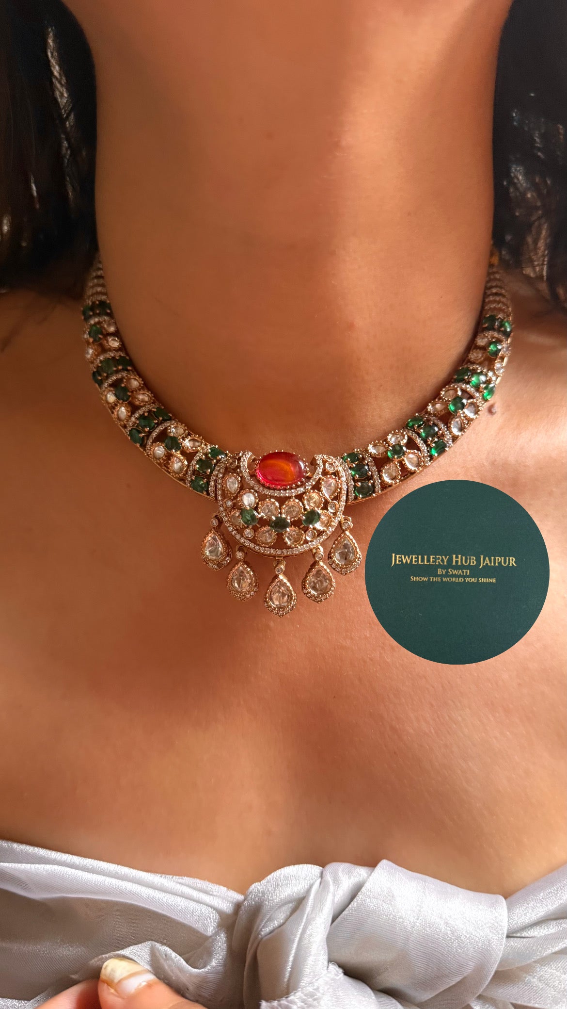Ruby doublet & emerald moissanite collar set