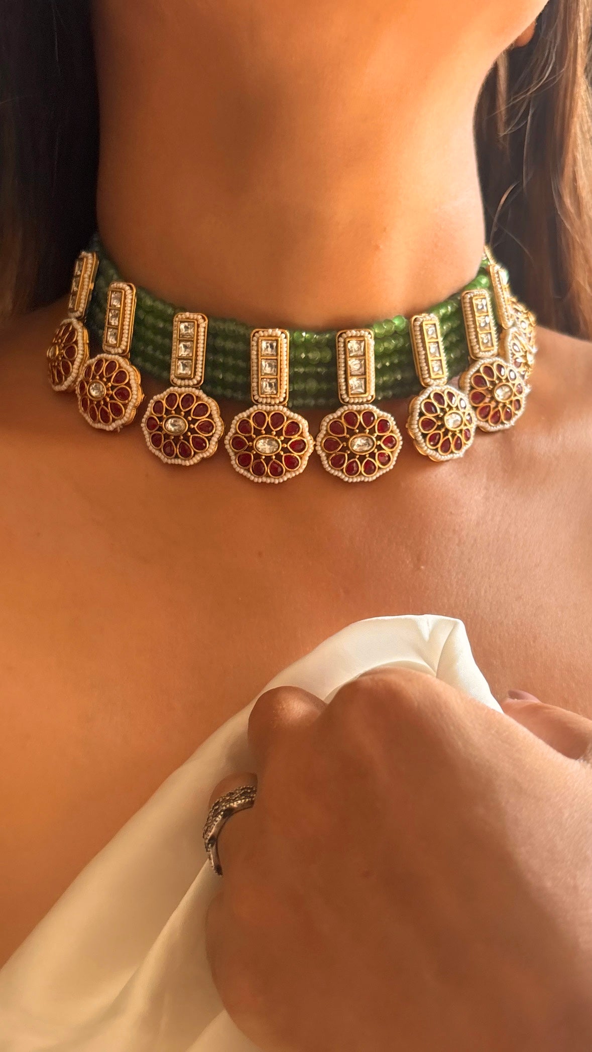 heritage Mint & ruby choker necklace set