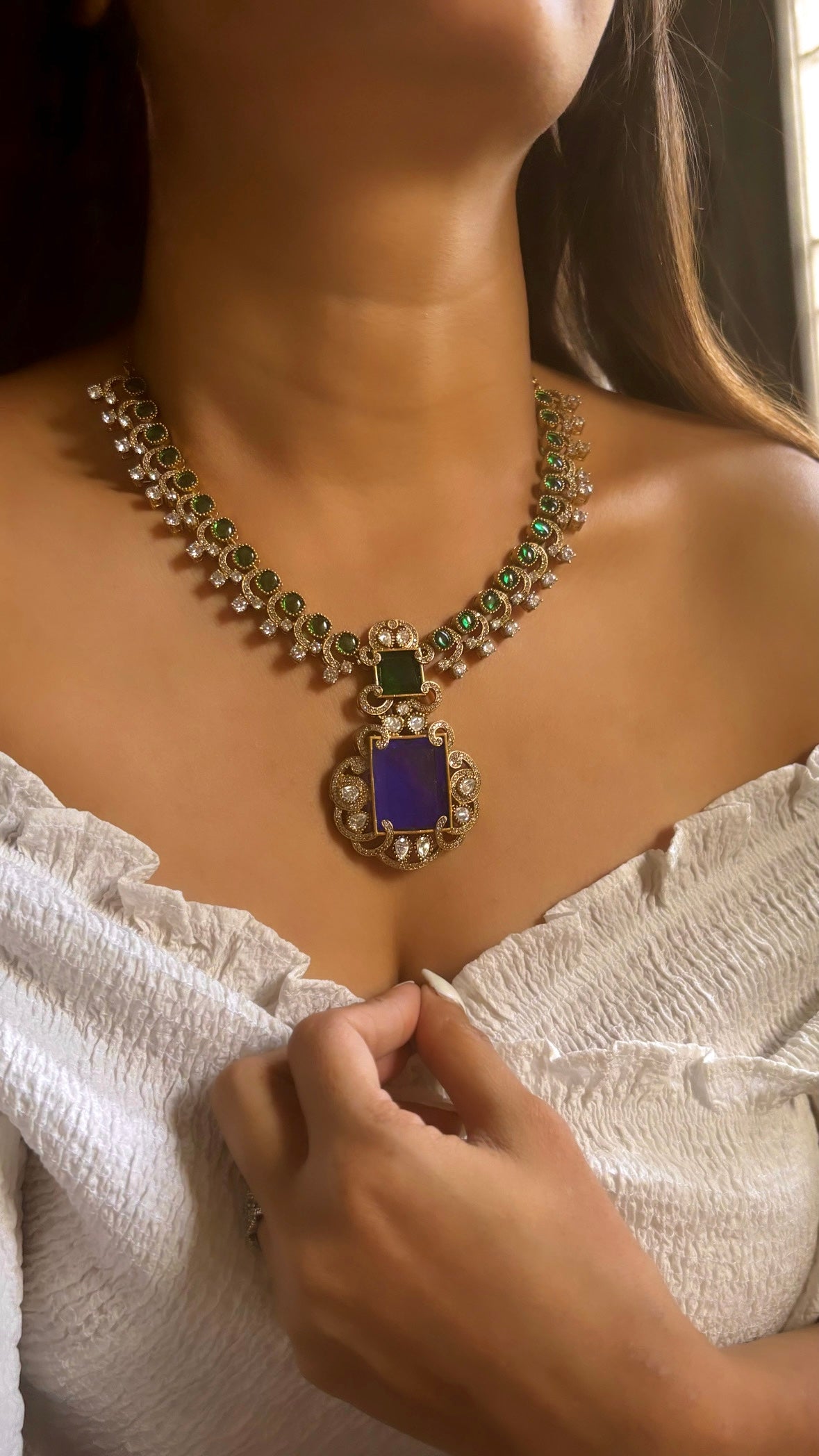 Emerald and sapphire necklace