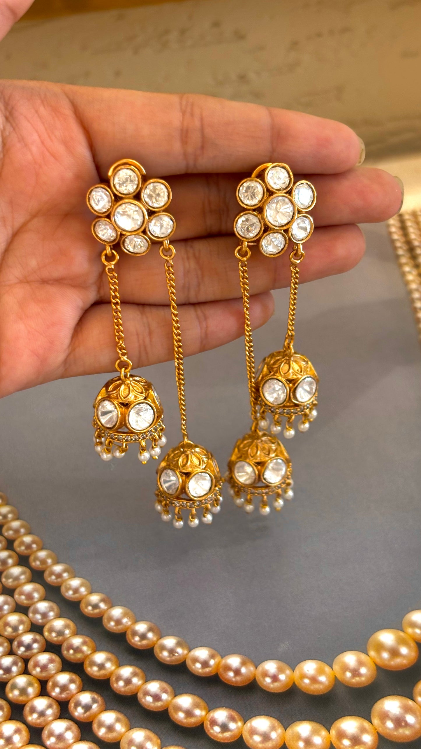 Real moissnite dual jhumki earrings