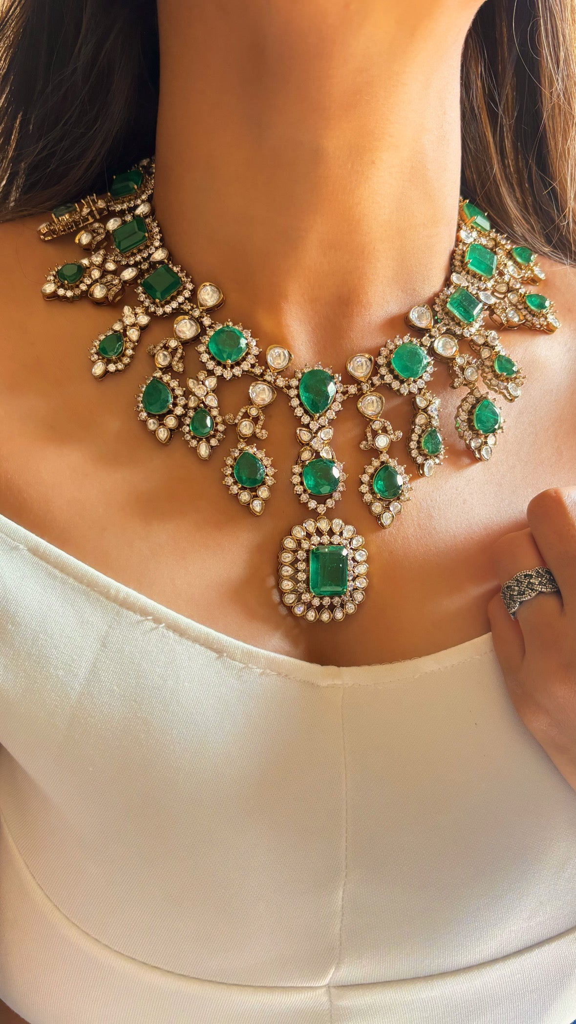 Emerald doublet collar necklace