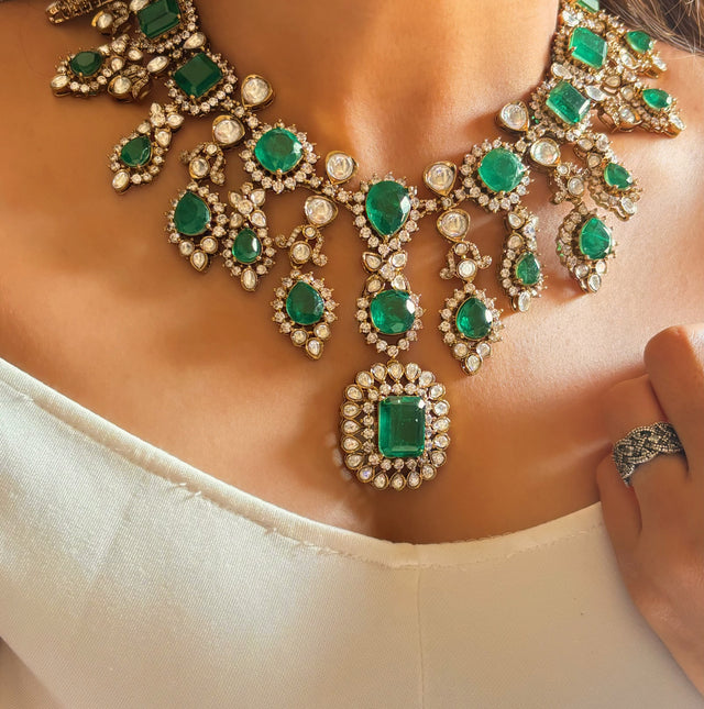 Emerald doublet collar necklace