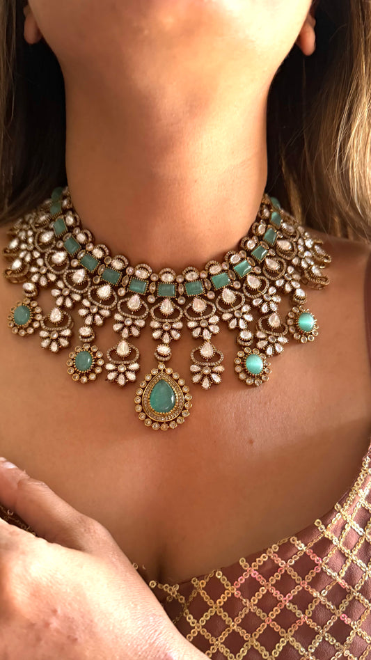 Prathiksha mint doublet moissanite collar necklace