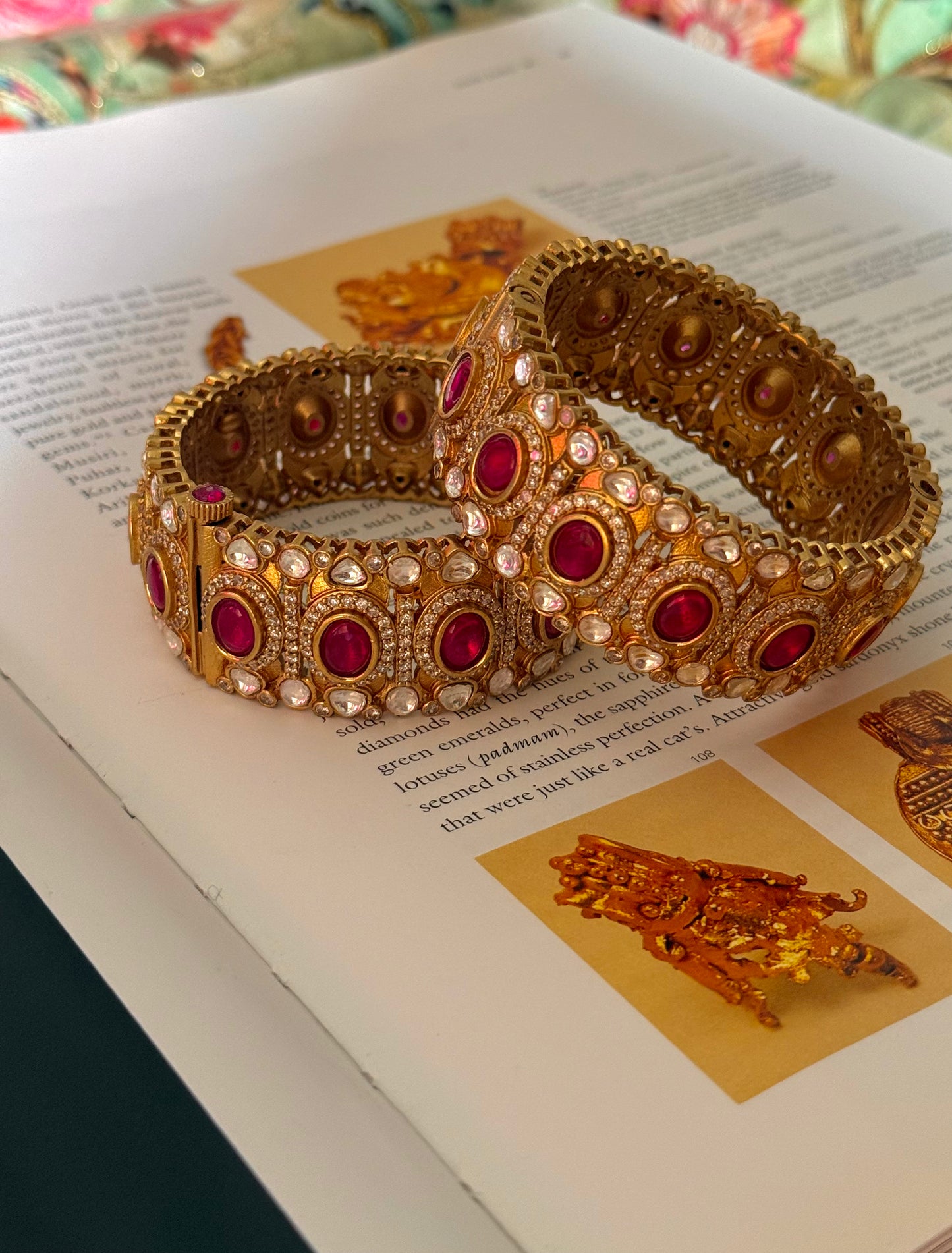 Rani pink ruby with gold polish openable Bangles