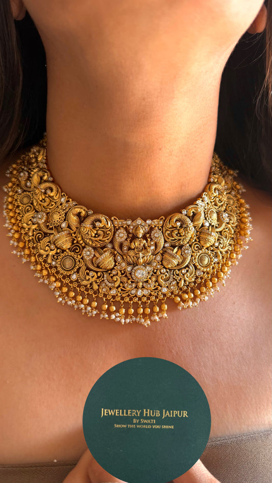 White moissanite with goddess Laxmi collar Necklace