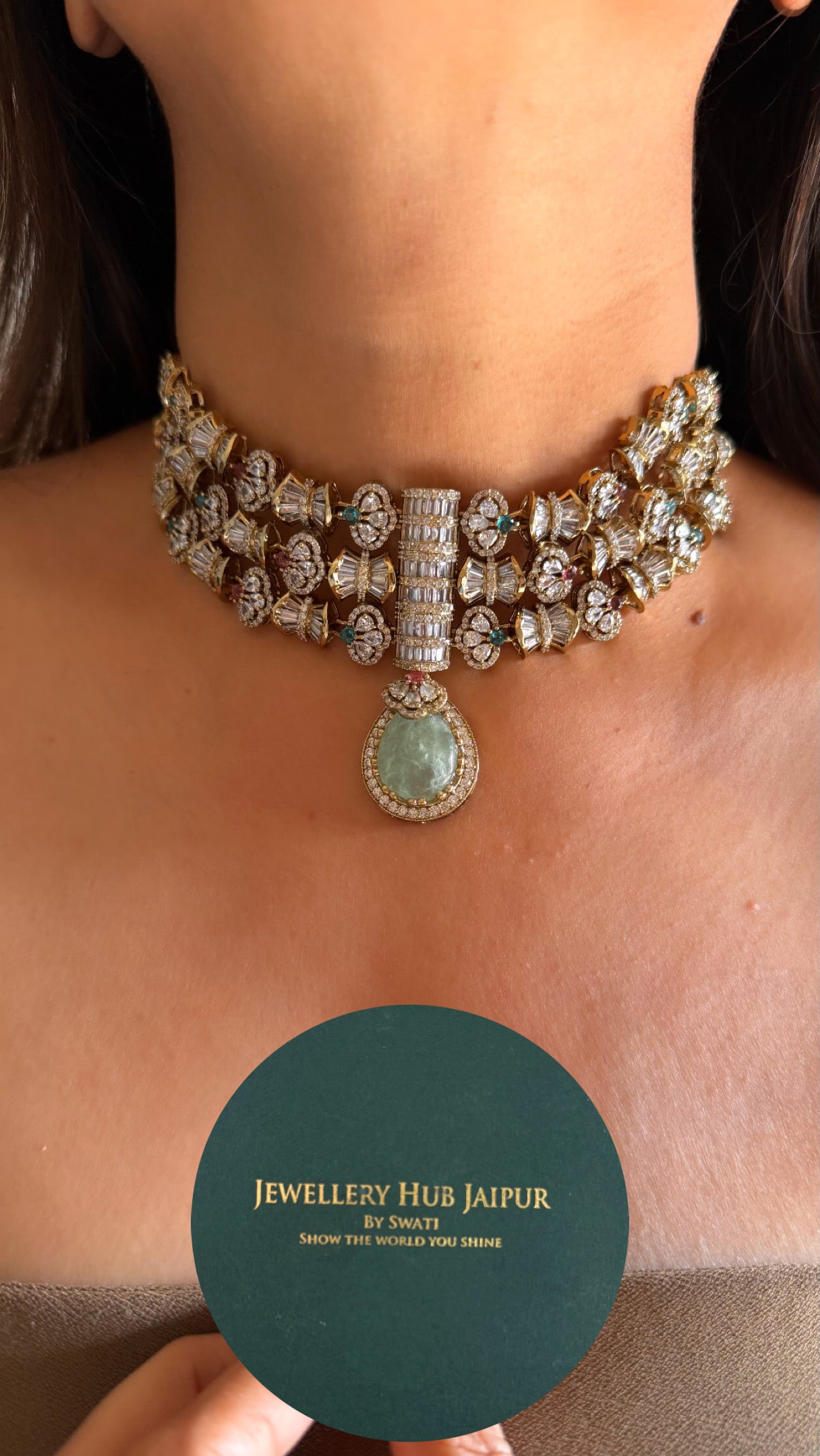 Royal Sabyasachi inspired with mint stone navratna Necklace