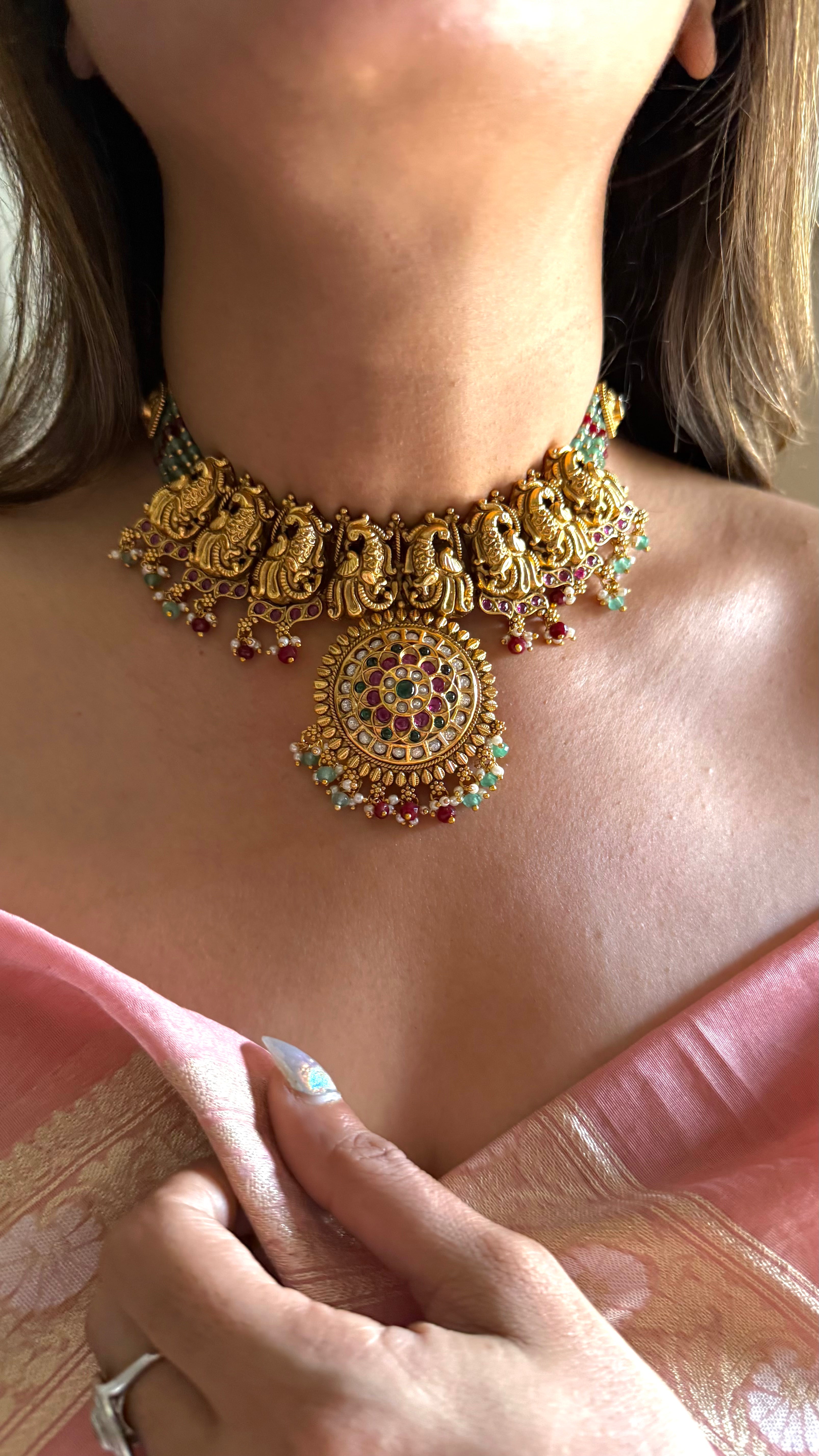 Ruby & emerald Moissanite rajwada set