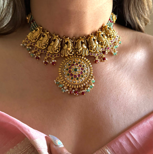 Ruby & emerald Moissanite rajwada set