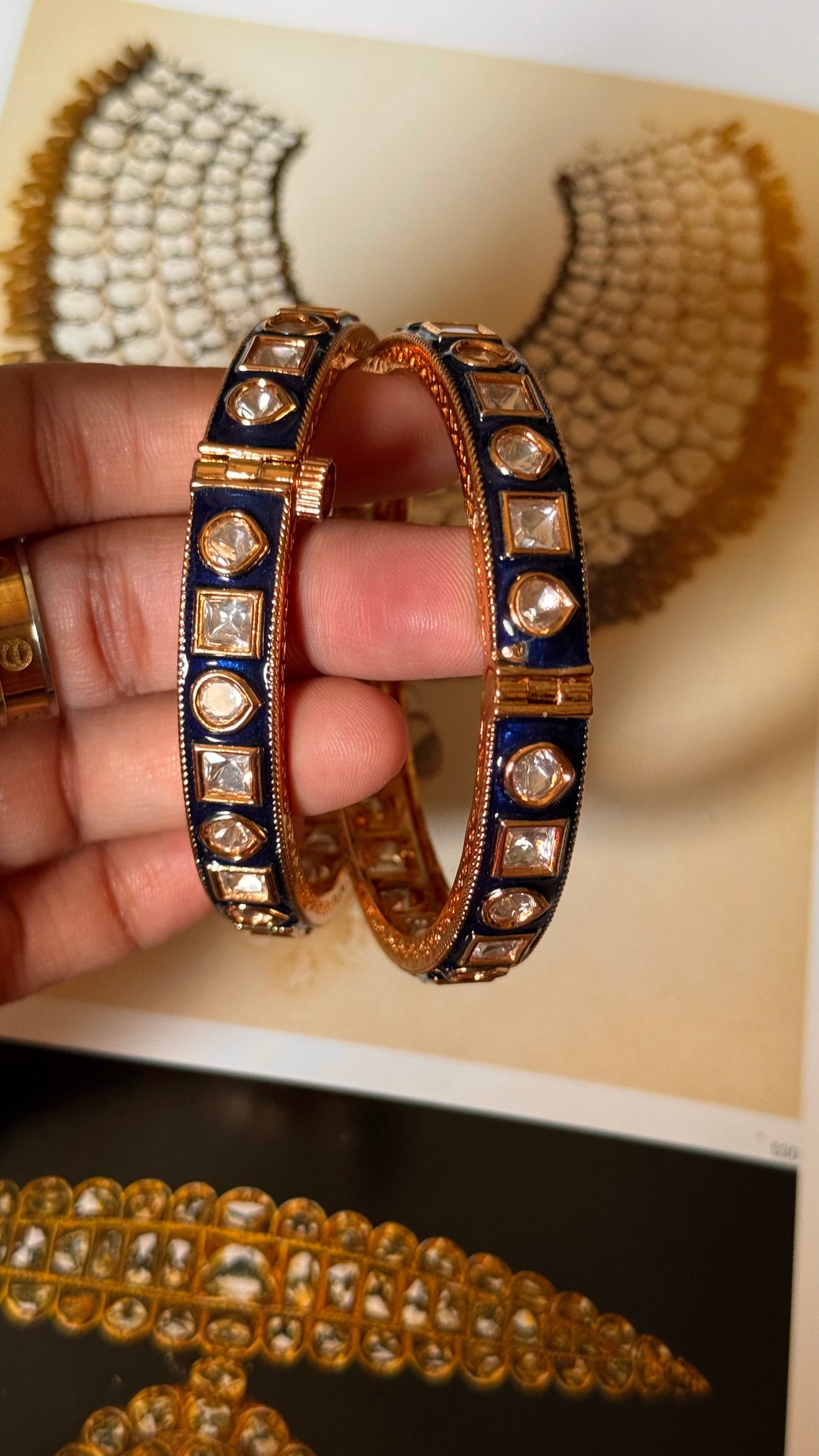 Sapphire single line polki bangles