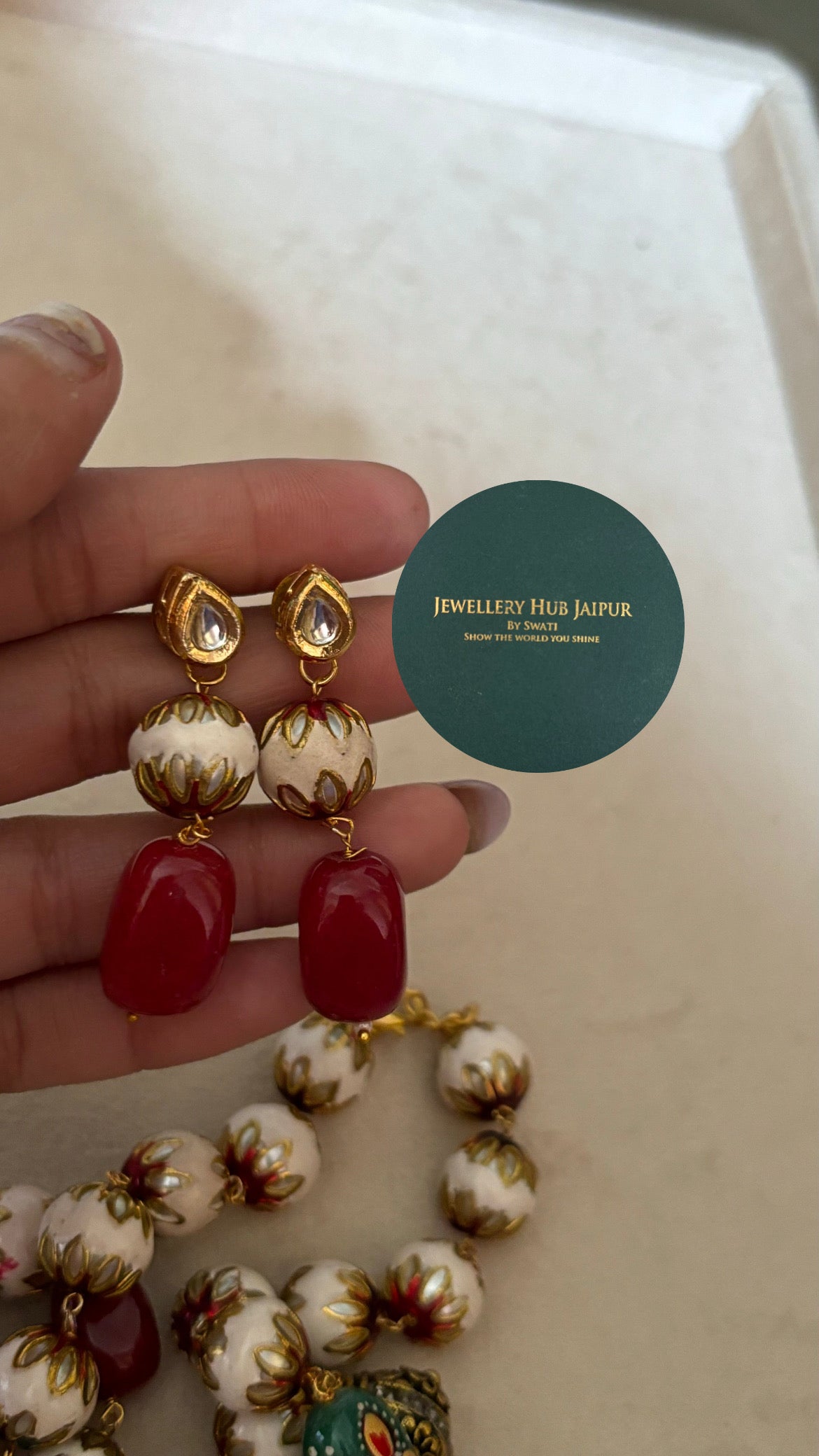 Ruby meenakari string with earrings