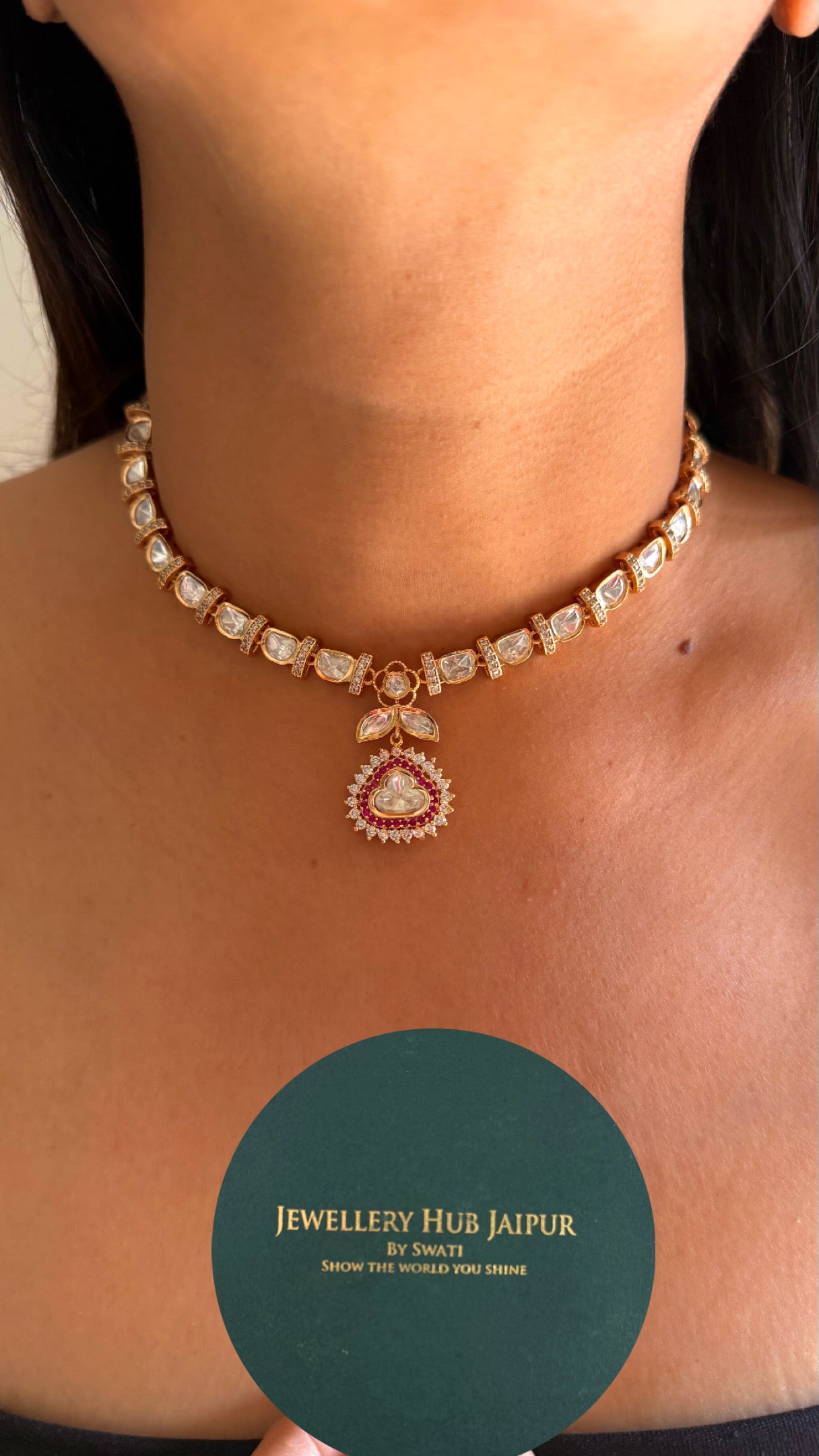 Floral ruby polki collar necklace set