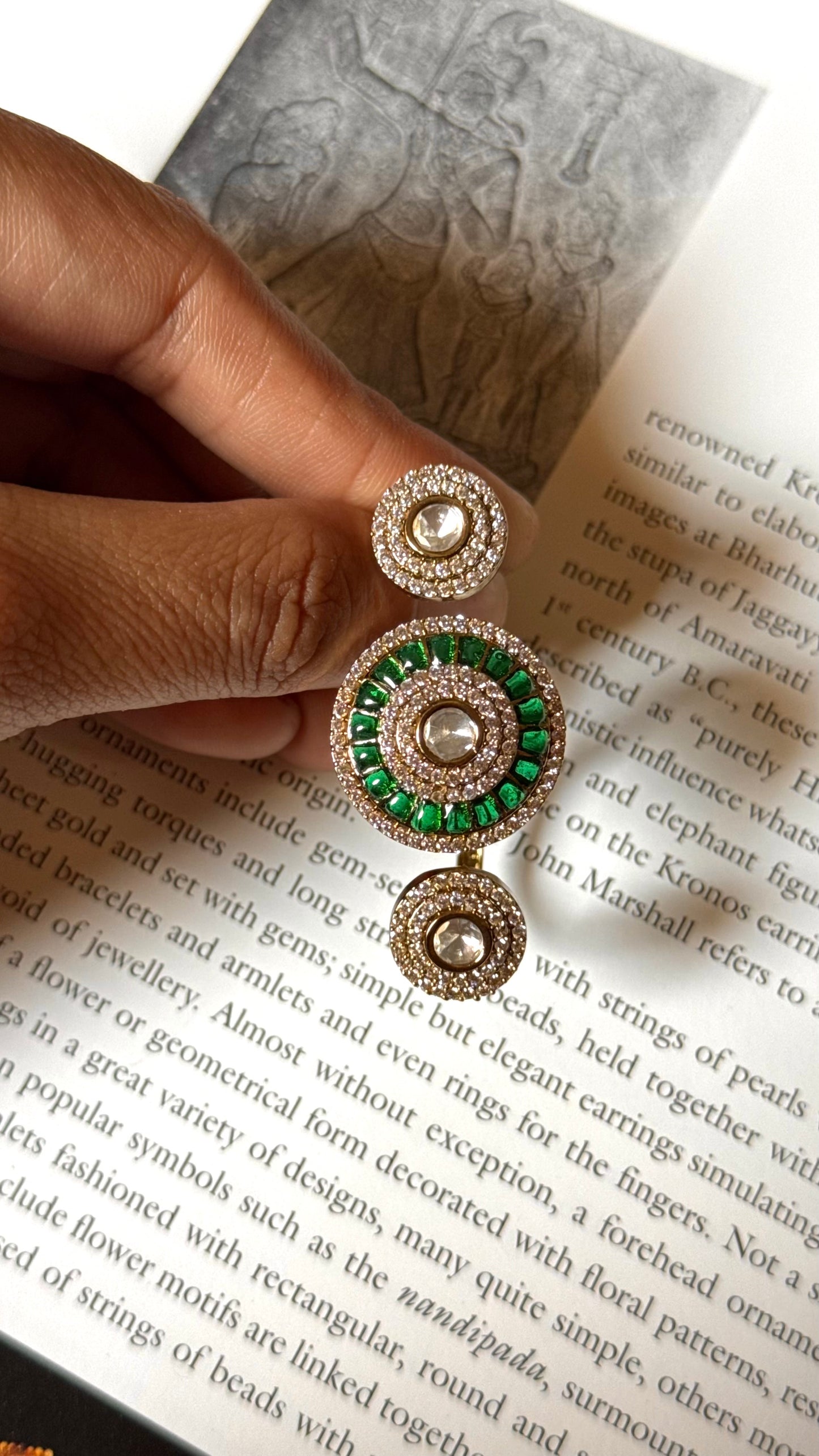Emerald moissanite double finger adjustable Ring