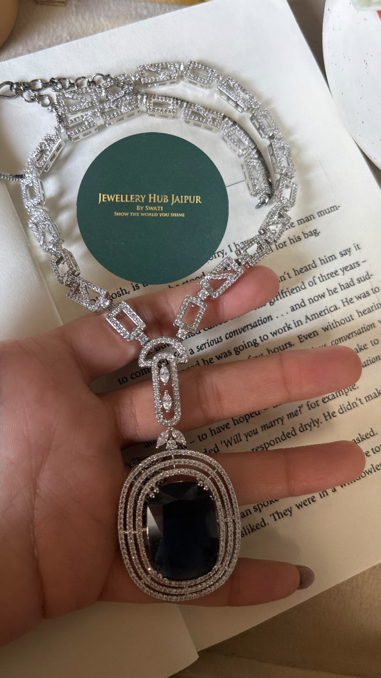 Sapphire diamond necklace set