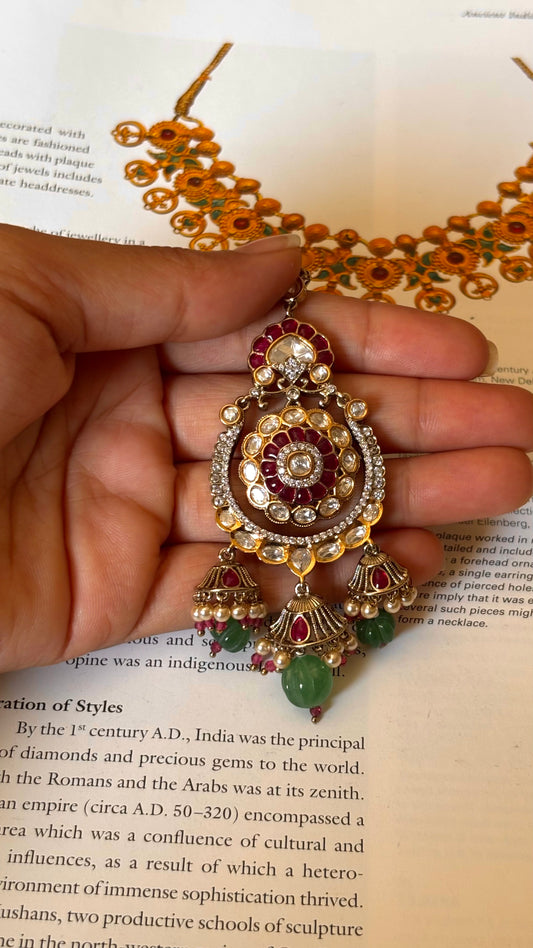 Ruby & mint drops katdana moissanite Maangtika