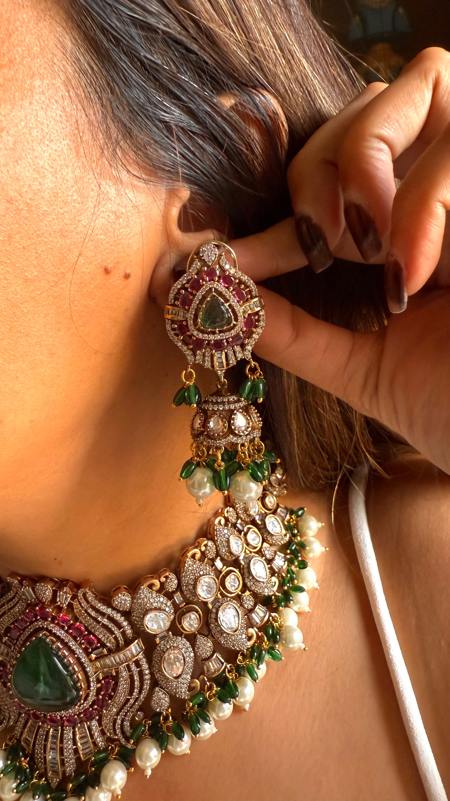 Mint doublet & ruby Moissanite lotus set