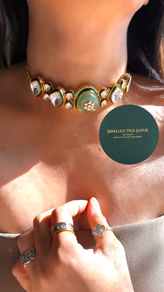 Mint handmade uncut polki choker