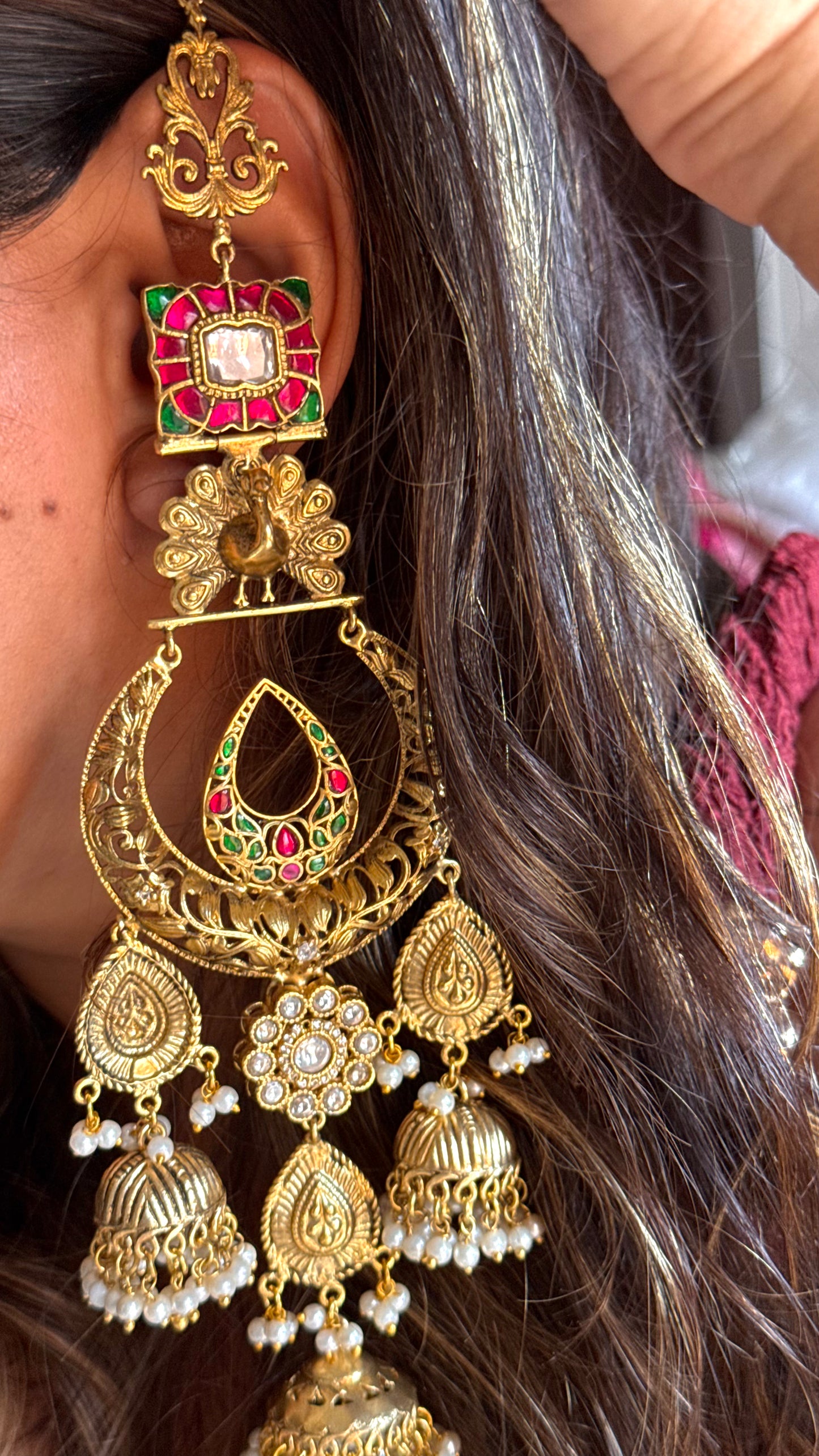 Amrapali inspired peacock paachi polki danglers