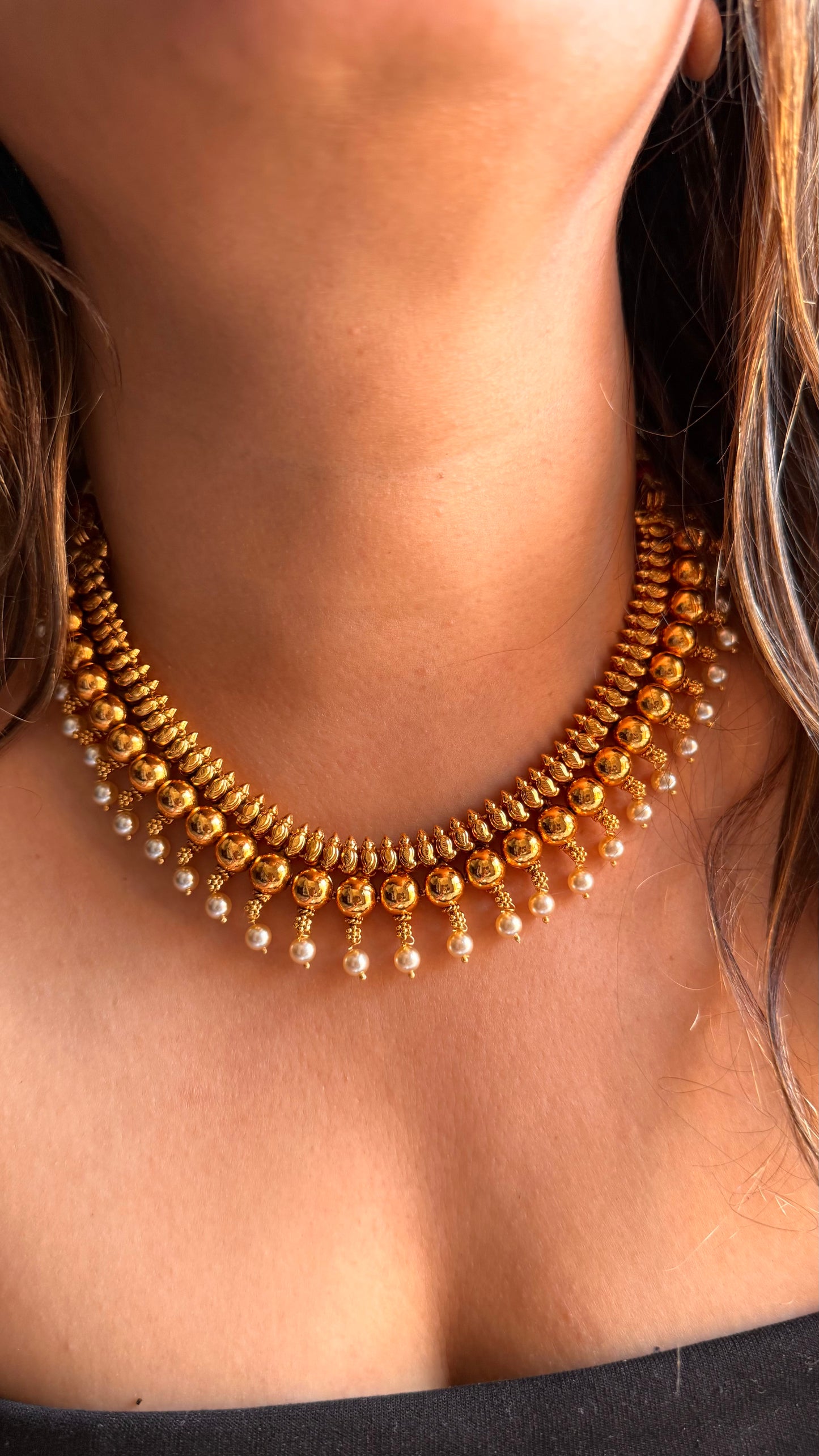 Maharashtrian pearl detailing gold necklace