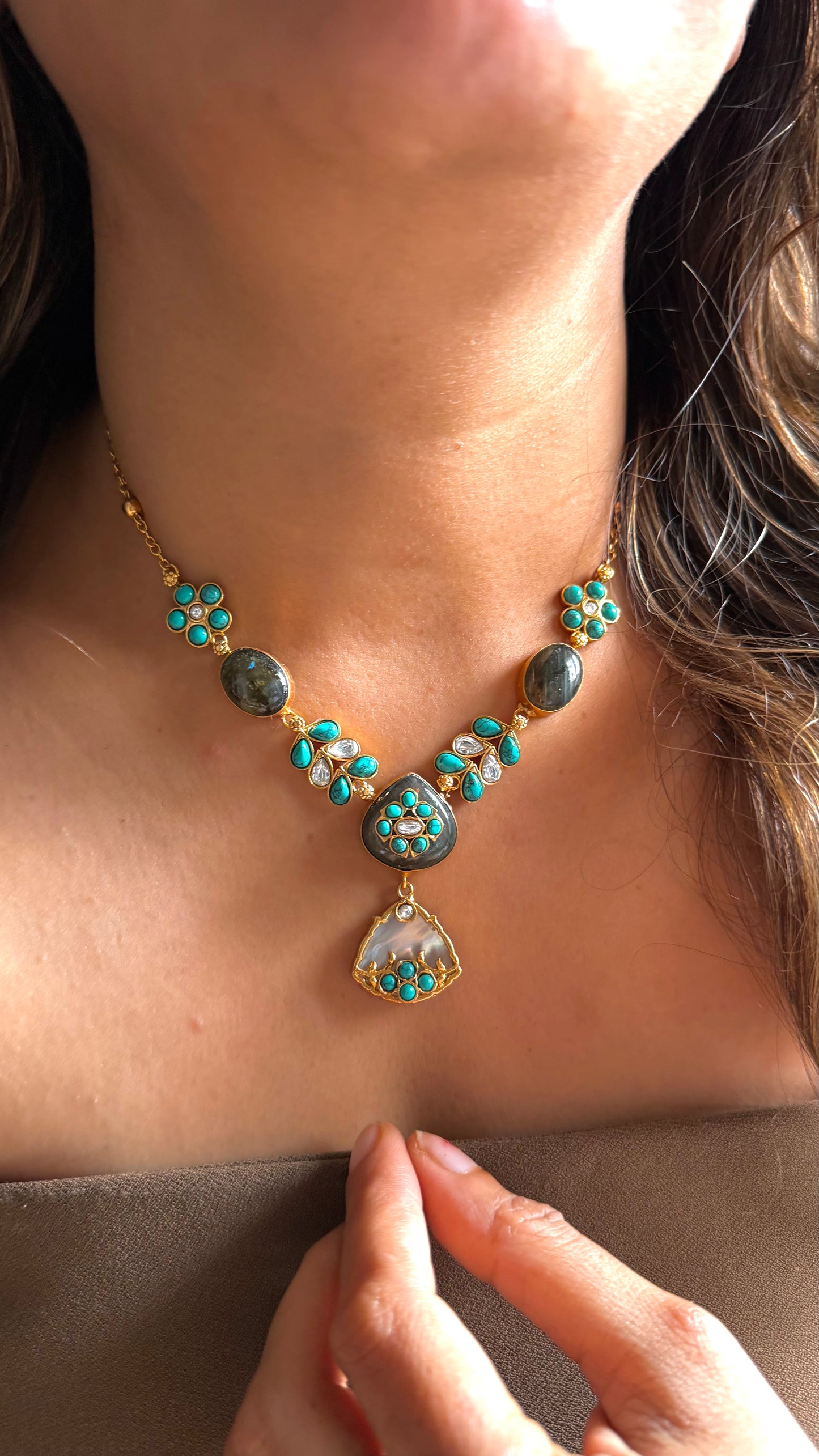 Granite & Firoza Amrapali statement necklace