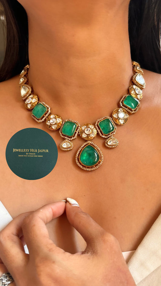 Emerald mint victorian gold collar necklace set